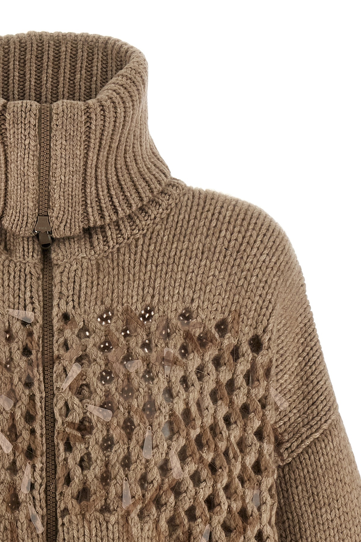 Brunello Cucinelli Drop Sequin Cardigan Sweaters And Cardigans Beige In Brown
