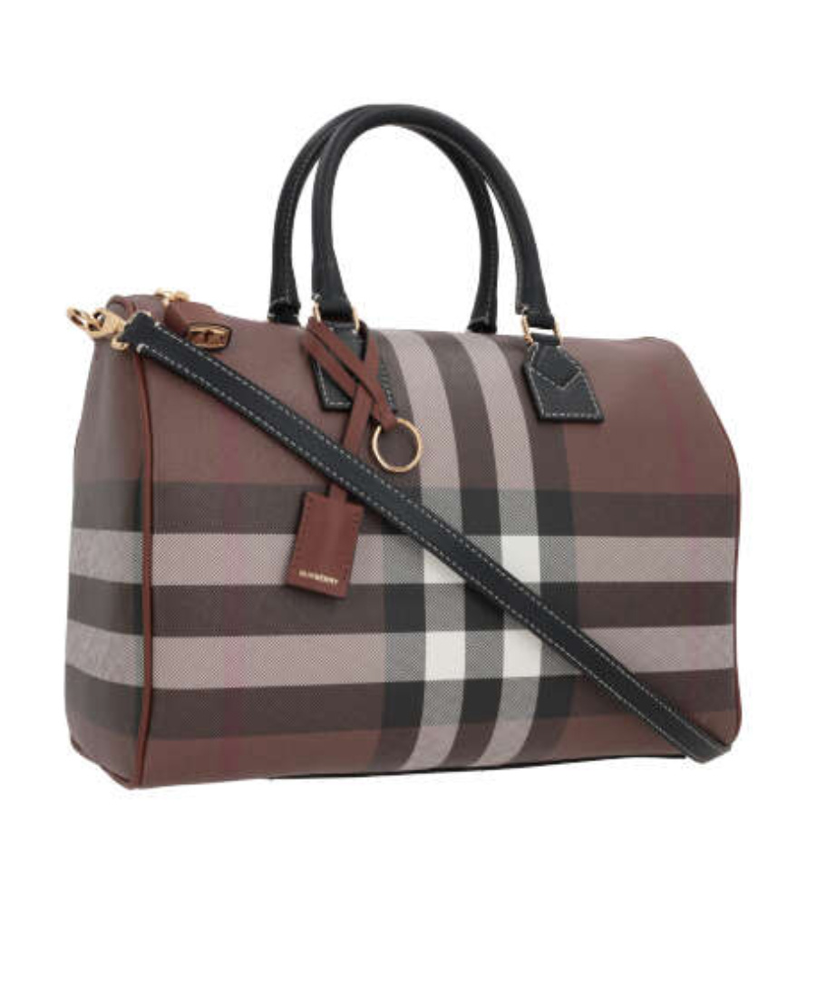Burberry Medium Check-pattern Leather Bowling Bag In Brown