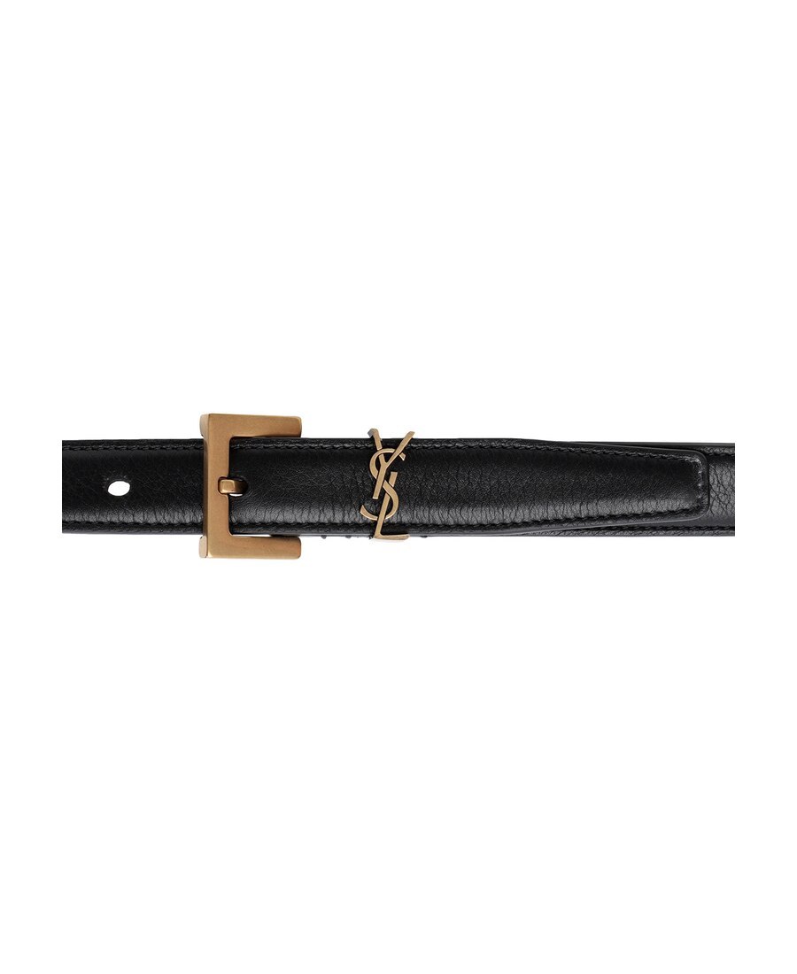Saint Laurent Cassandre Thin Belt With Square Buckle In Box Leather Accessories In Black
