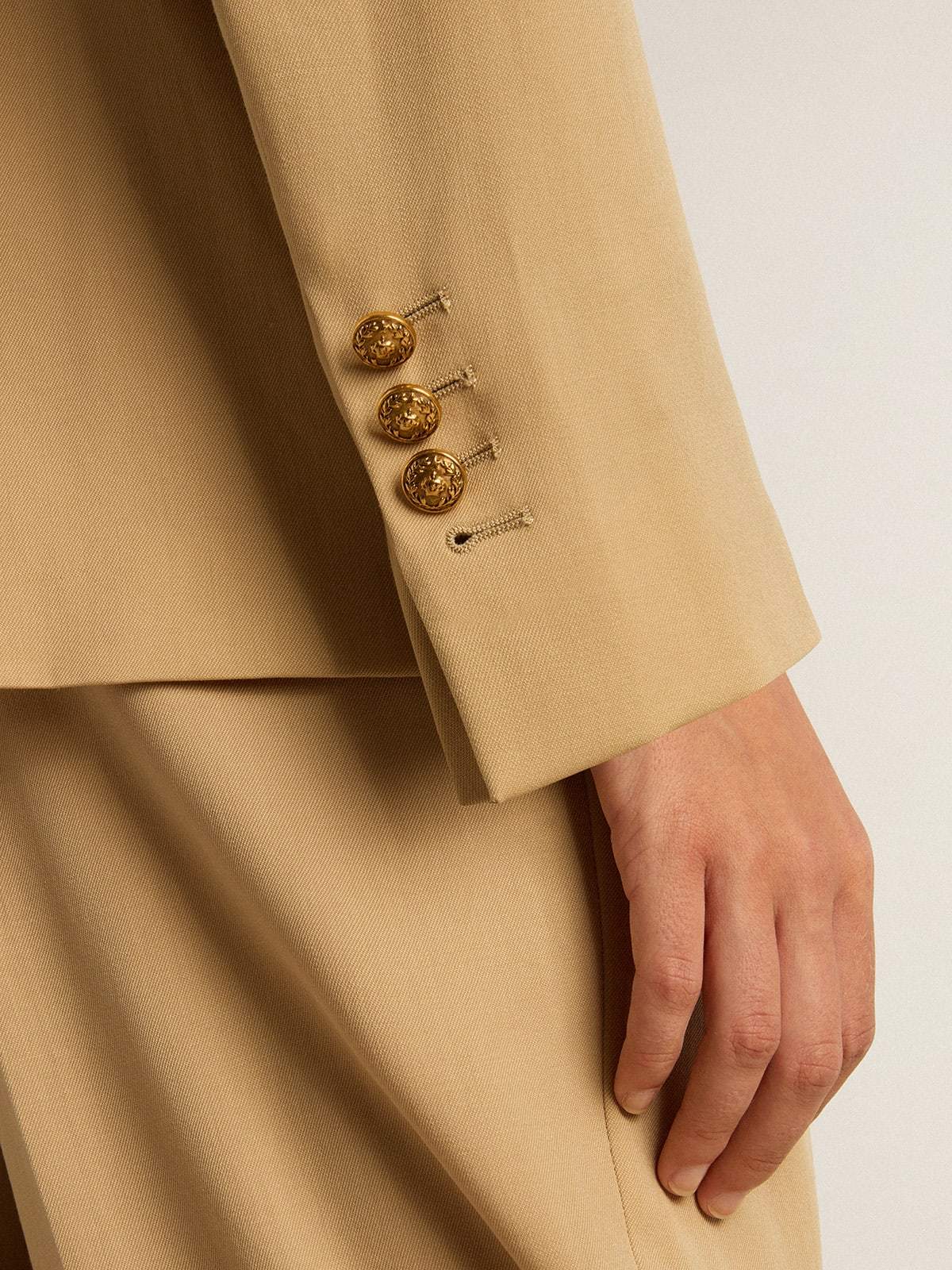Golden Goose Womens Double-breasted Blazer In Sand With Gold Heraldic Buttons In Nude