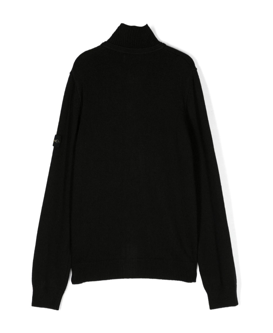 Stone Island Compass-patch Wool-blend Cardigan In Black