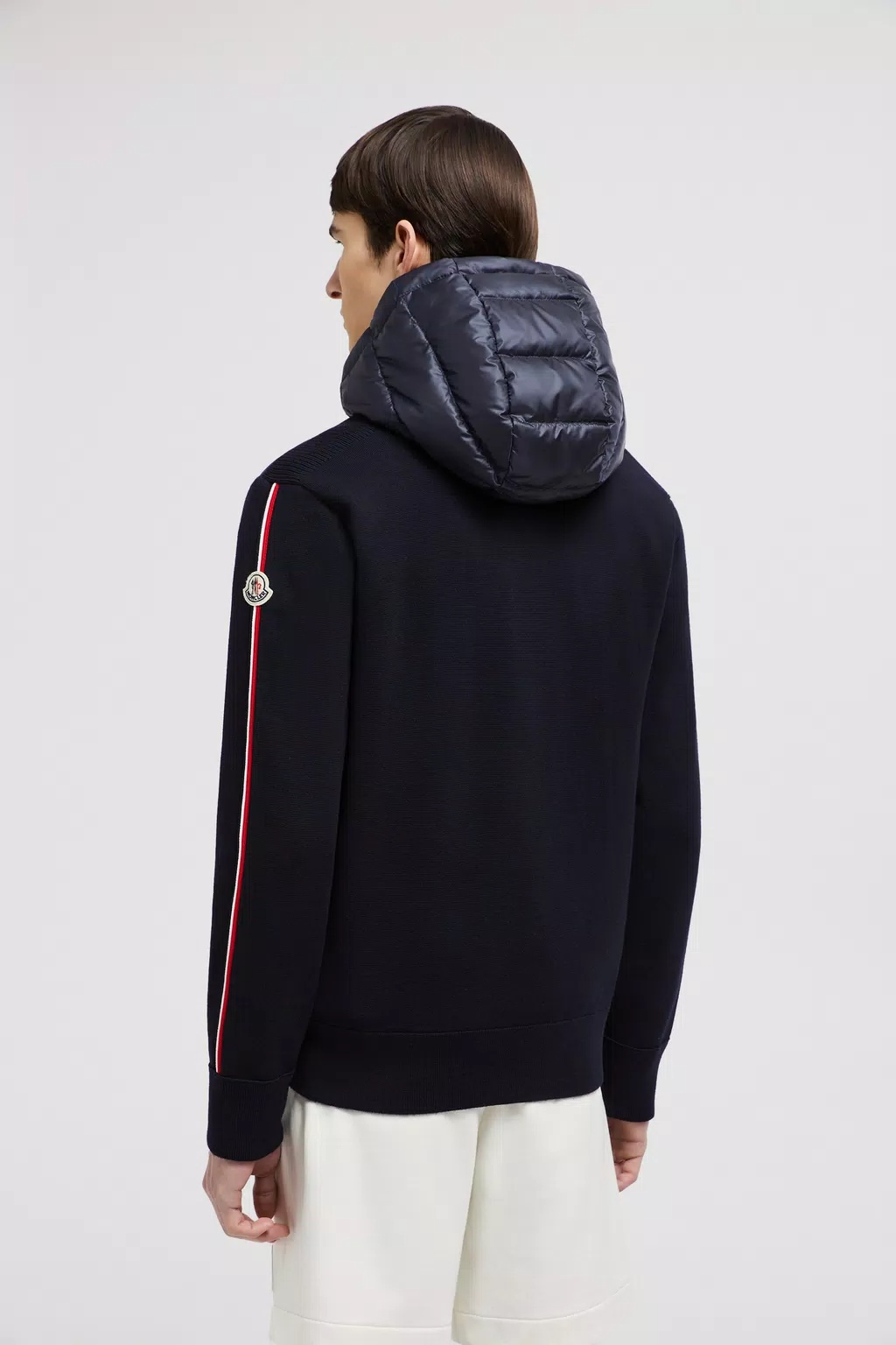 Moncler Hooded Quilted Front Cardigan Knitwear In Black