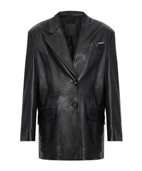 Attico Tailored Black Lambskin Blazer With Notched Lapels In Black