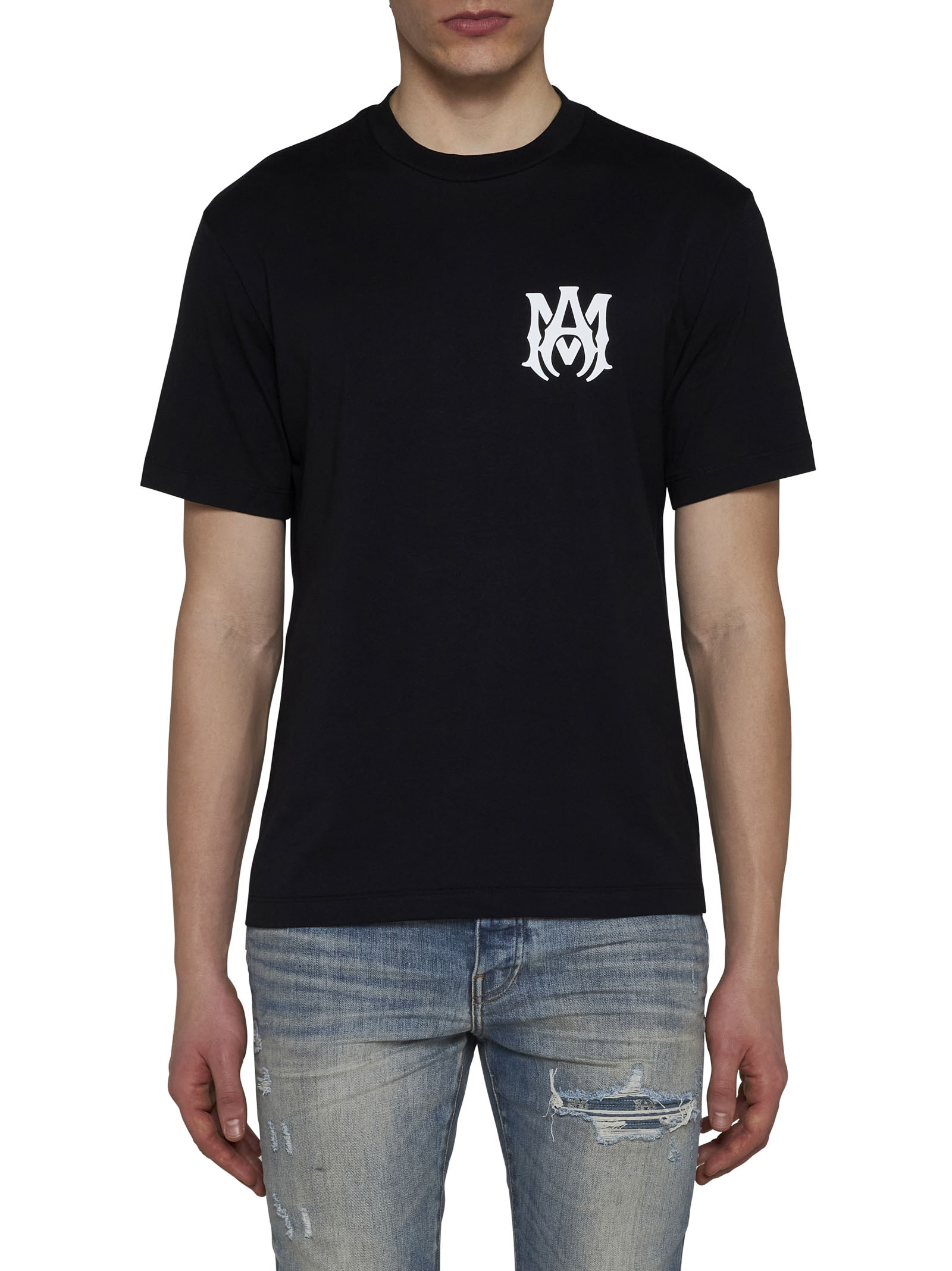 Amiri Jazz Wolf Black Crewneck T-shirt With Logo Lettering On The Front And Maxi Print On The Rear In Cott In Black
