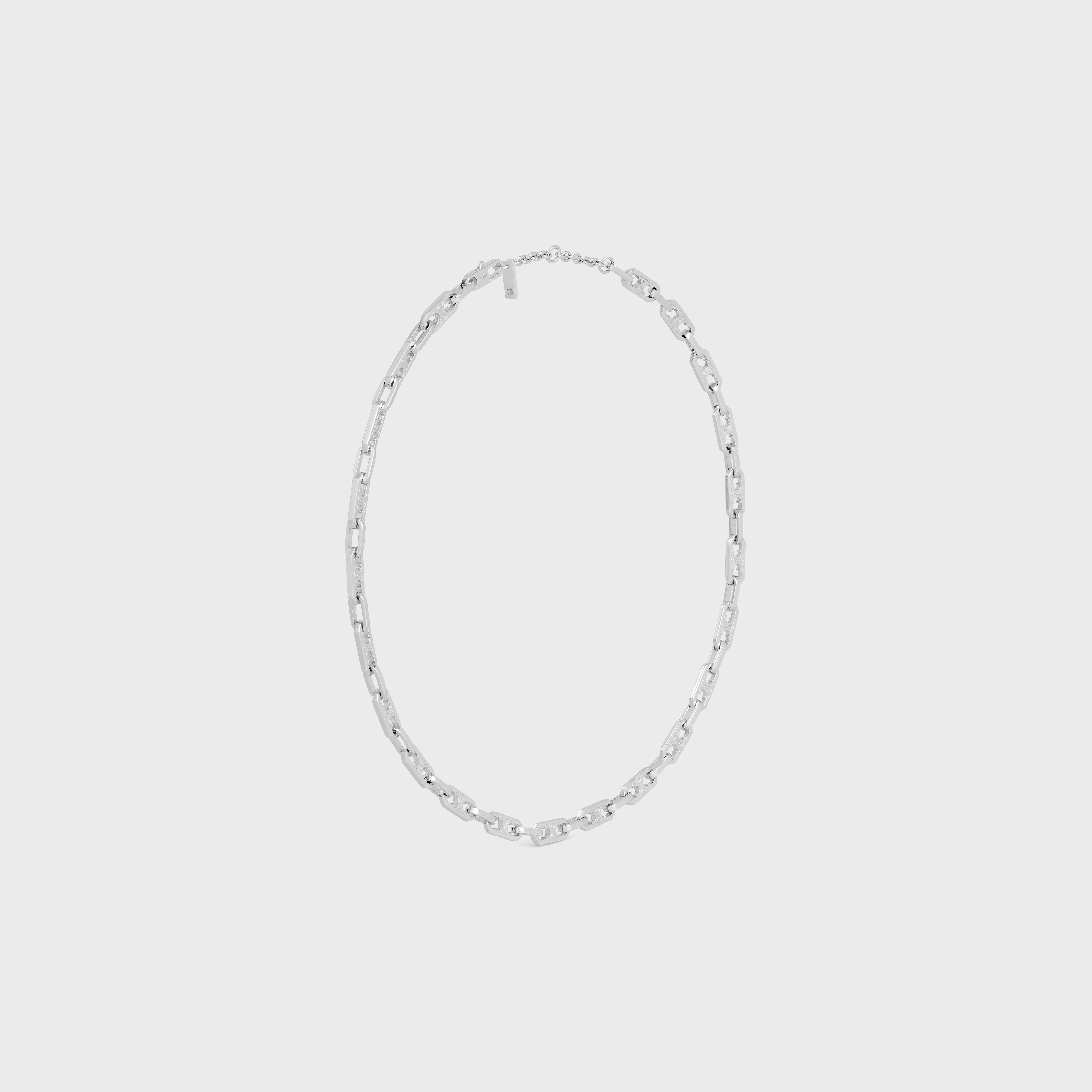 Celine Triomphe Small Octagon Necklace In Brass With Rhodium Finish In Silver