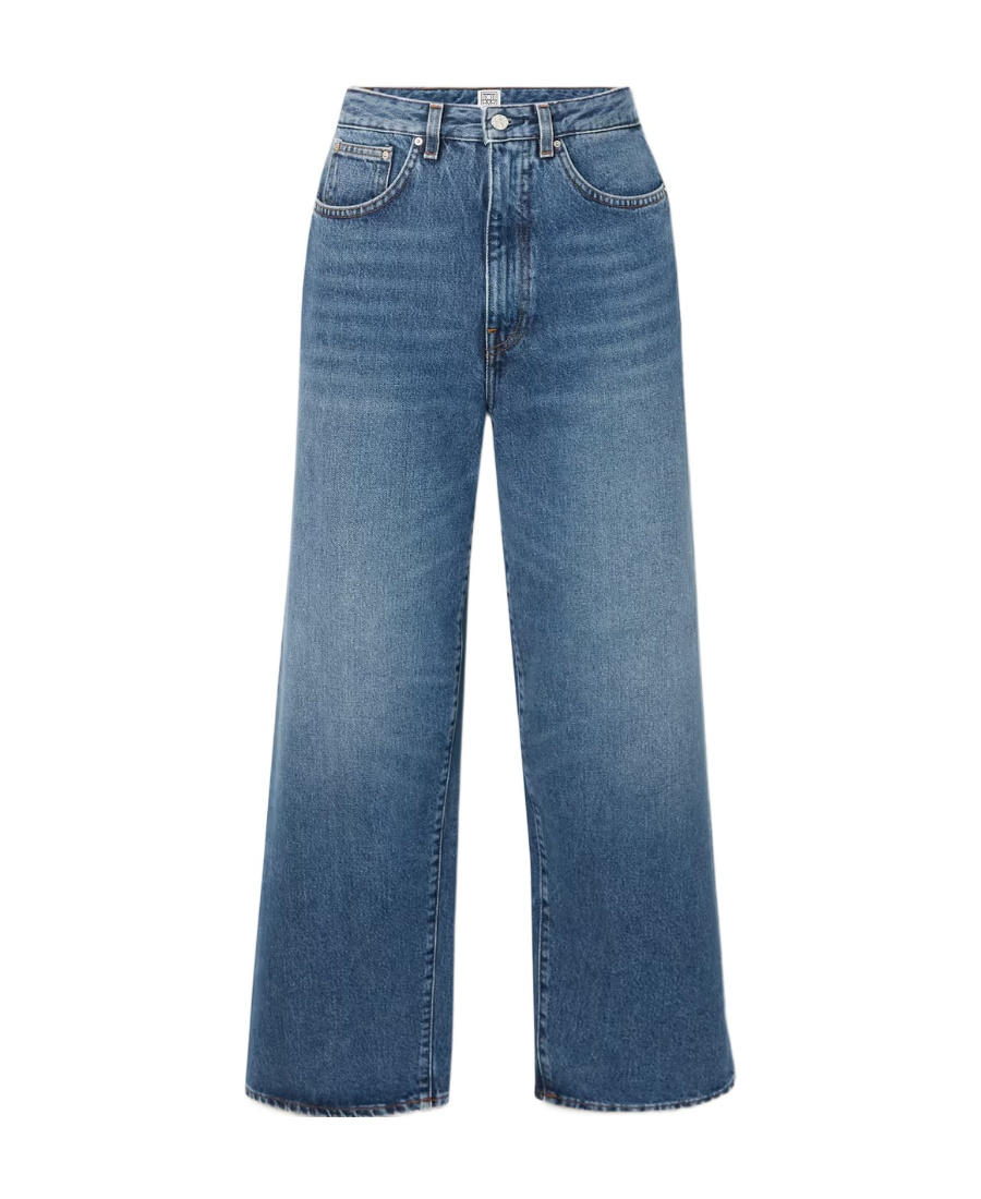 Totême Organic Cotton Cropped Flared Jeans In Blue