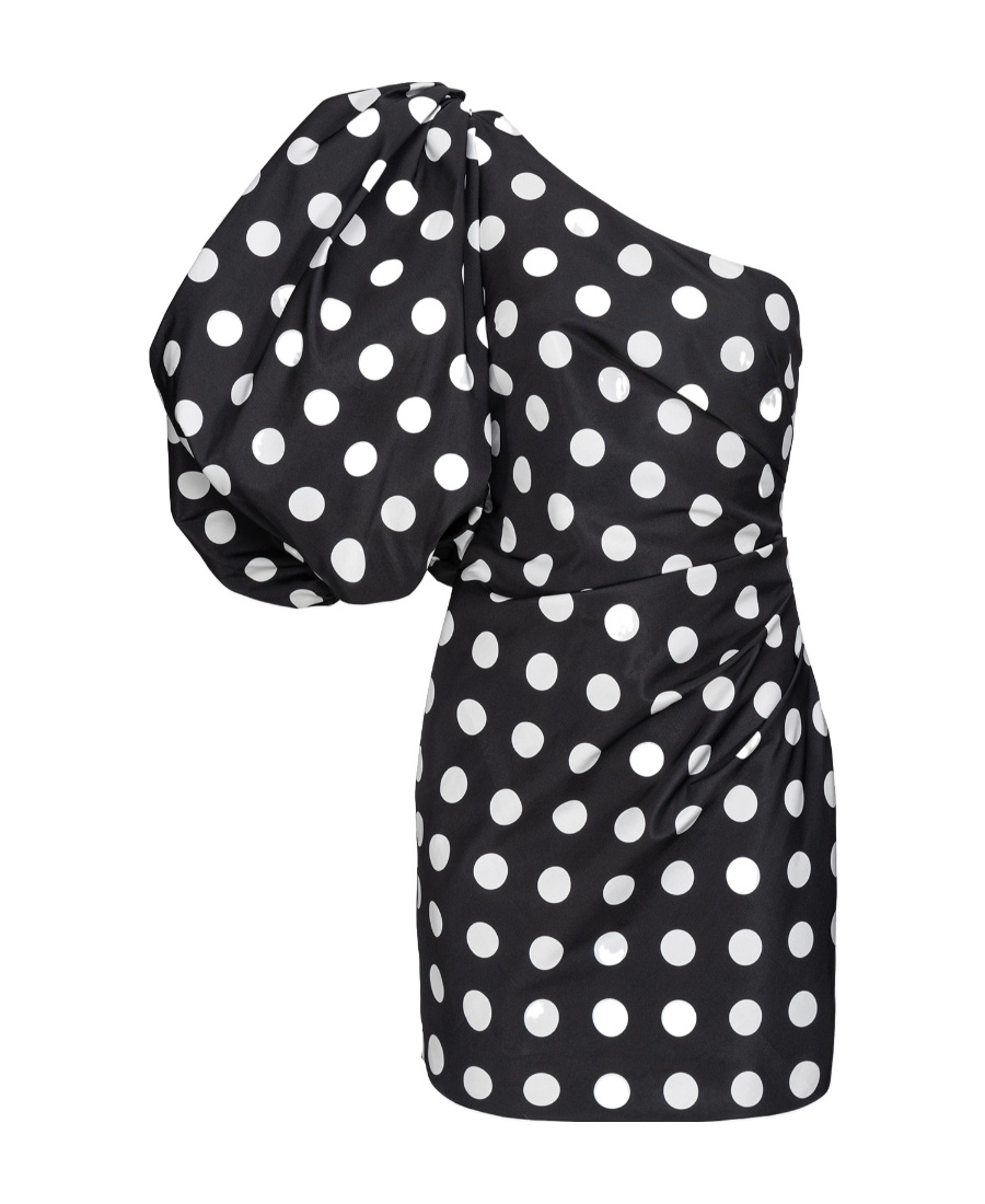 Pinko Womens Polka Dot One Shoulder Mini Dress In Black
