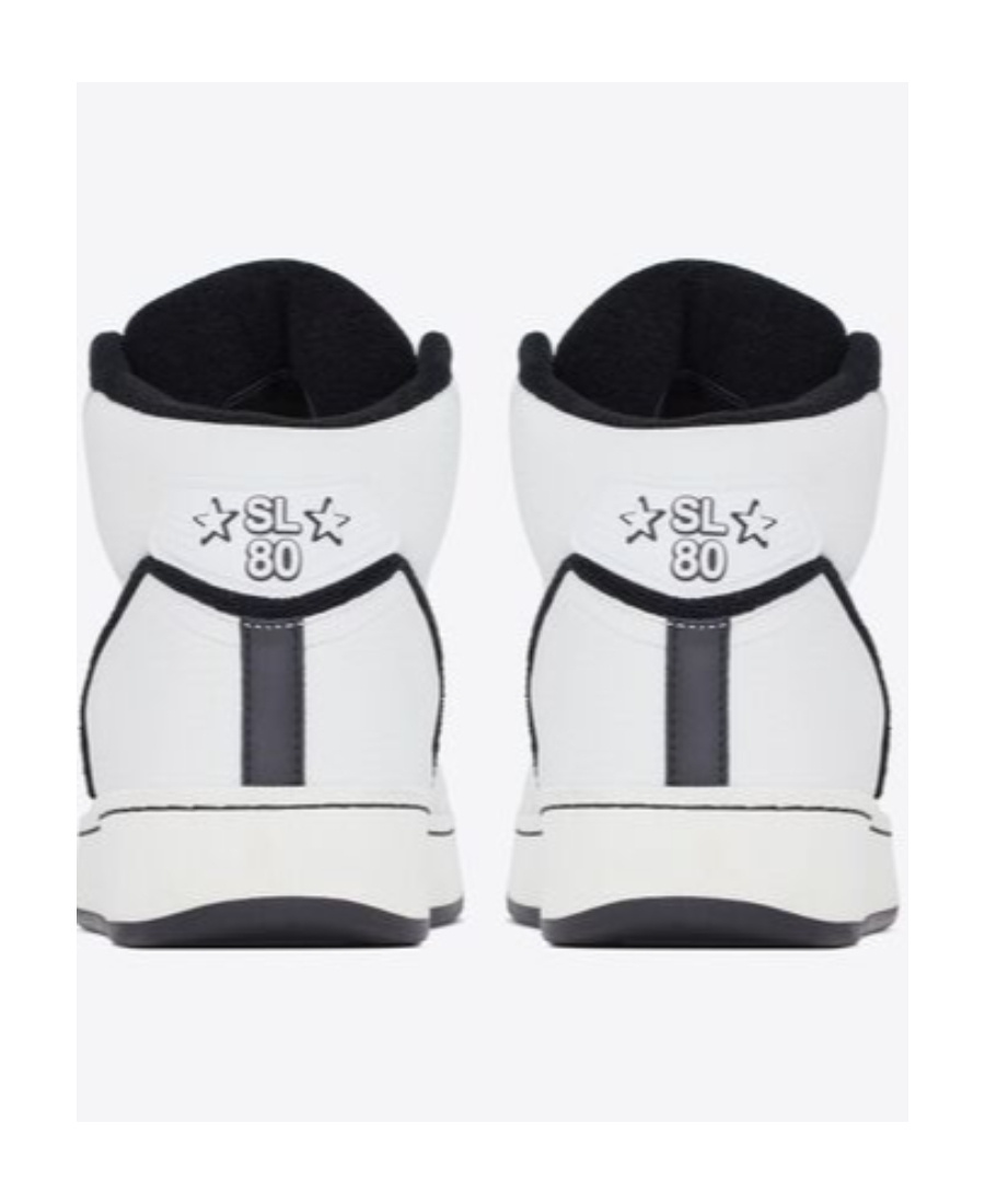 Saint Laurent Sl80 Mid Top Sneaker Cuir Meridiano Graine In White