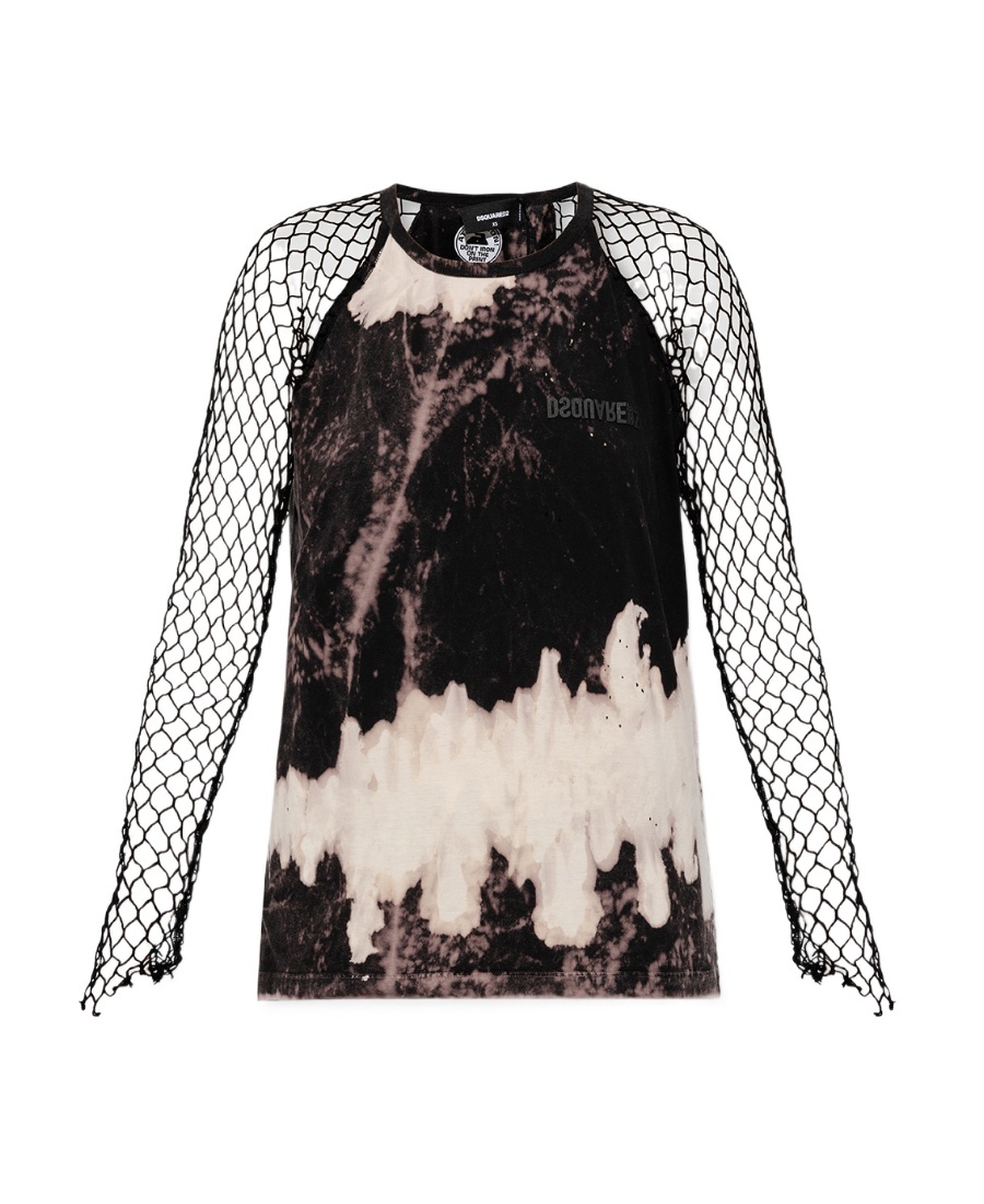 Shop Dsquared2 Abstract Pattern Mesh Sleeve Top In Black