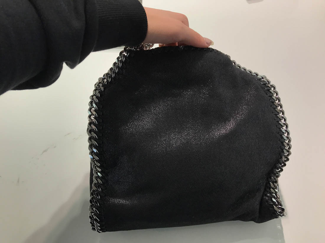 Stella Mccartney '3chain' Mini Black Tote Bag With Logo Engraved On Charm In Black
