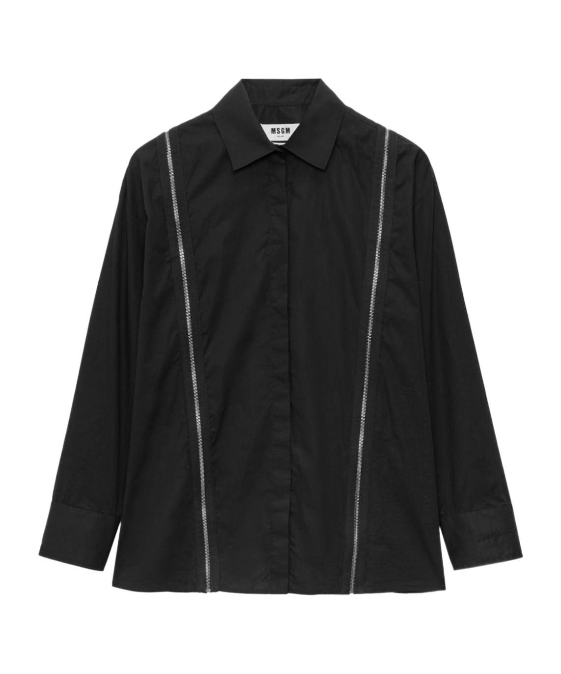 Shop Msgm Zip-detail Long-sleeve Shirt In Black