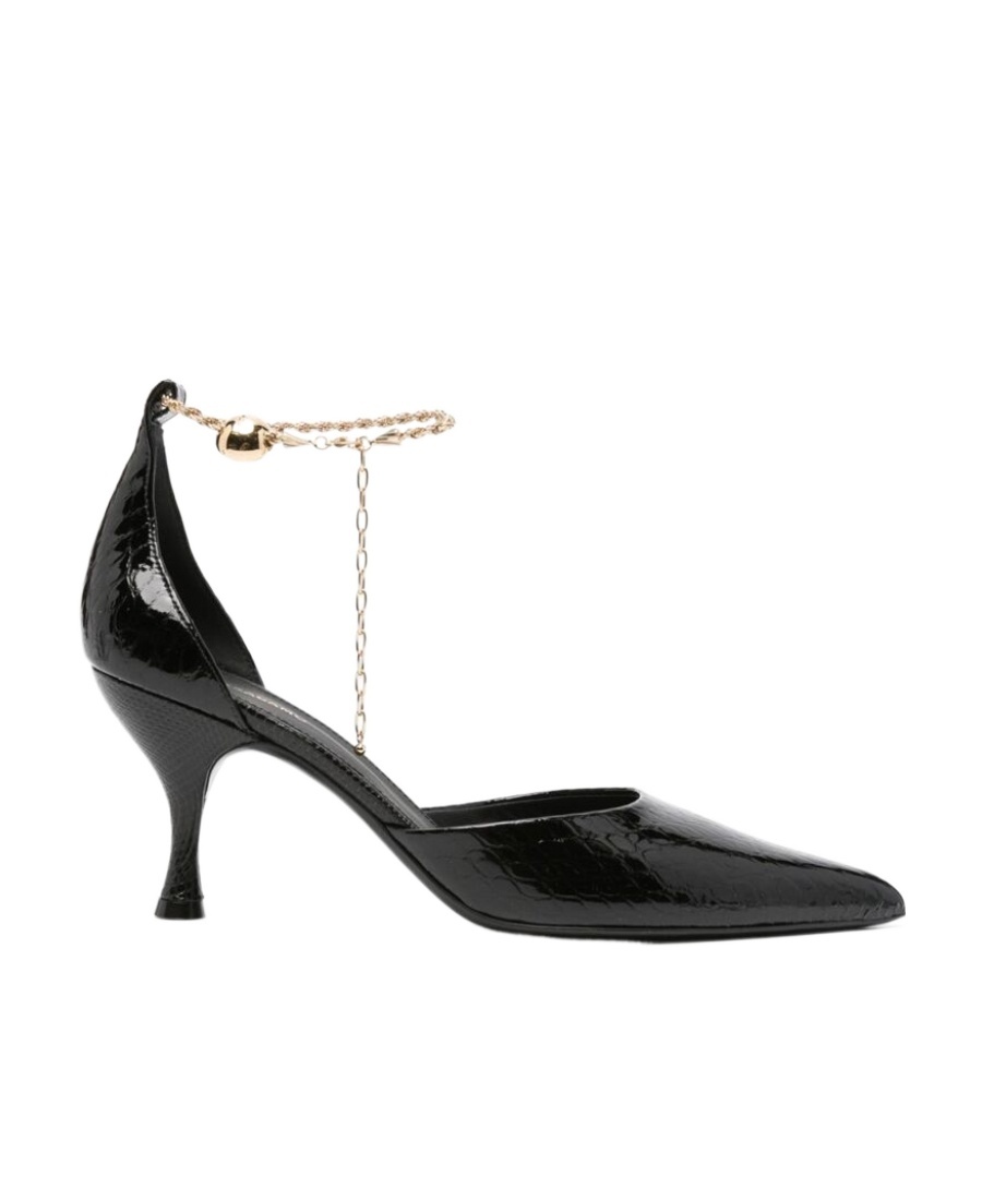 Ferragamo Dana 70 Crocodile Effect Leather Pumps In Black