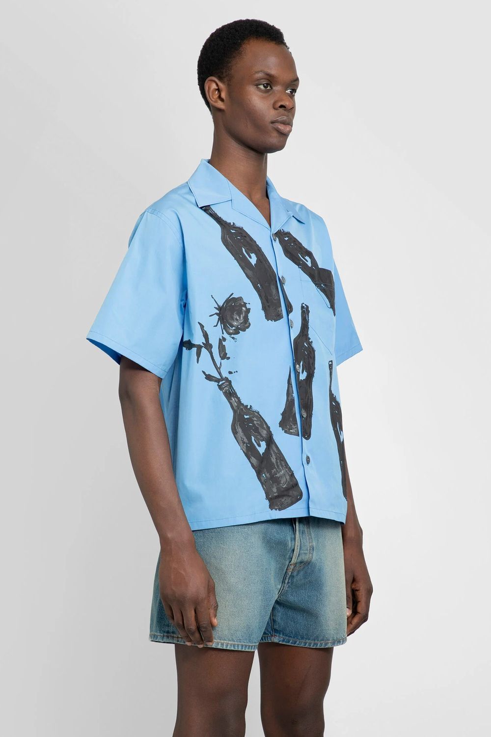 Prada Bottle-print Short-sleeve Shirt In Blue