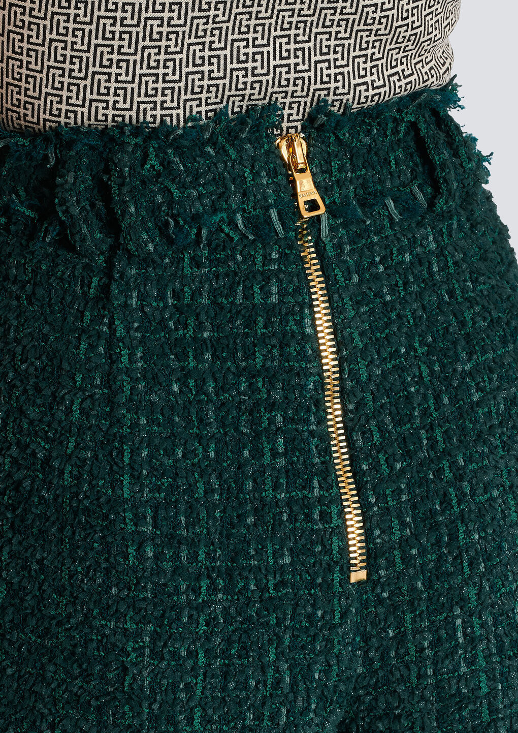Balmain Frayed Button-embellished Bouclé Shorts In Green