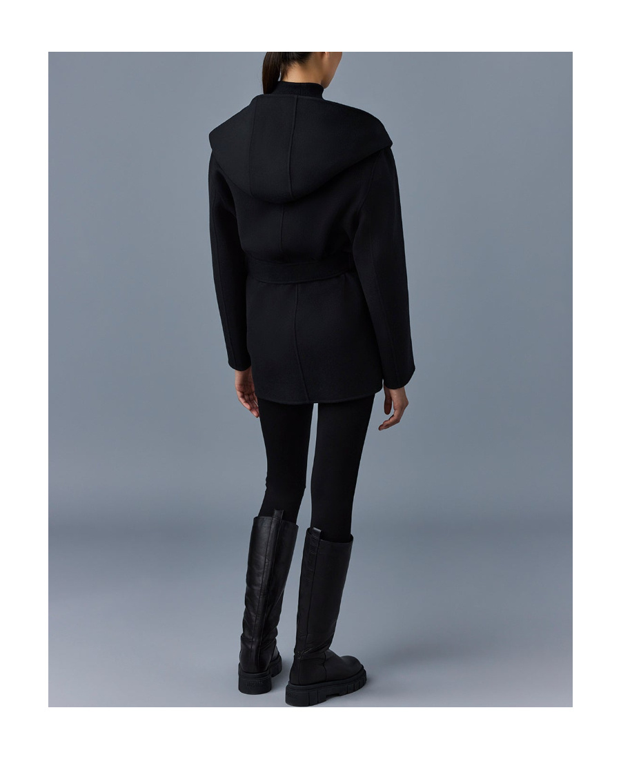 Mackage Leather-pockets Wool Hooded Coat In Black