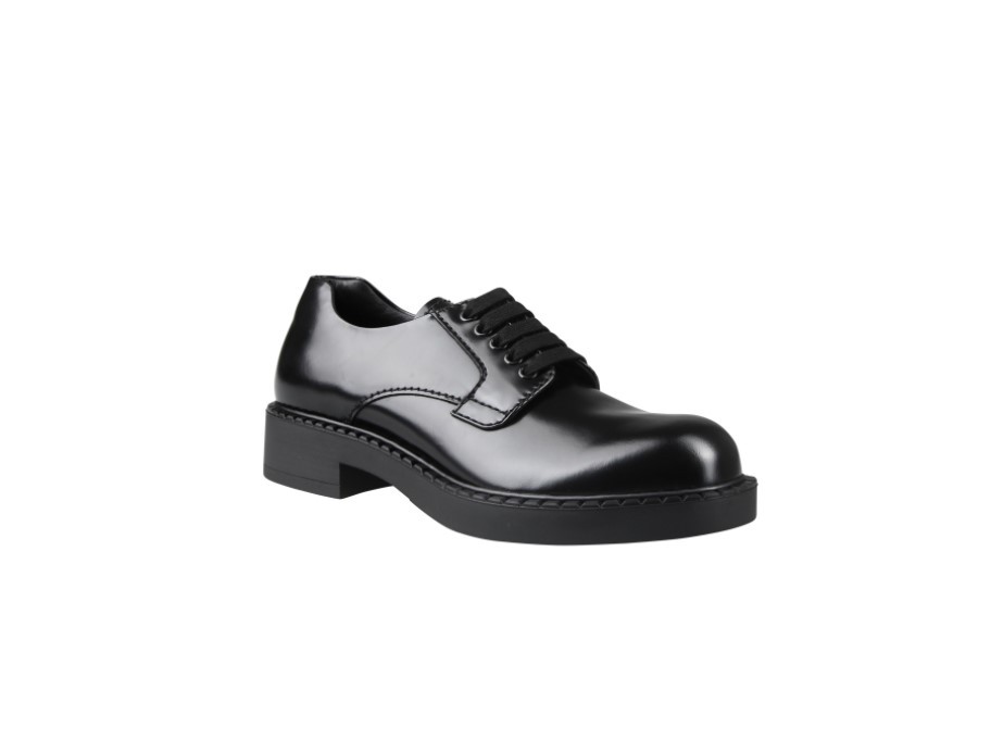 Prada Brushed Leather Lace-up Shoes In Black