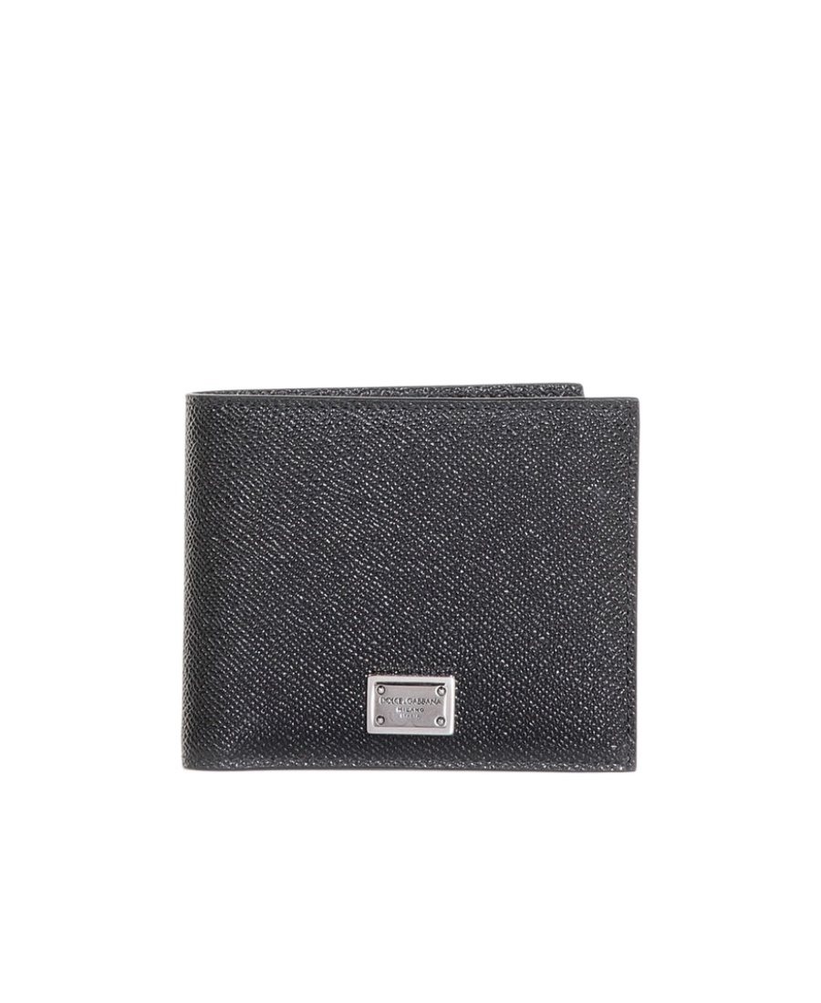 Dolce & Gabbana Black Calf Leather Logo Plaque Trifold Keyring Key Holder In Black