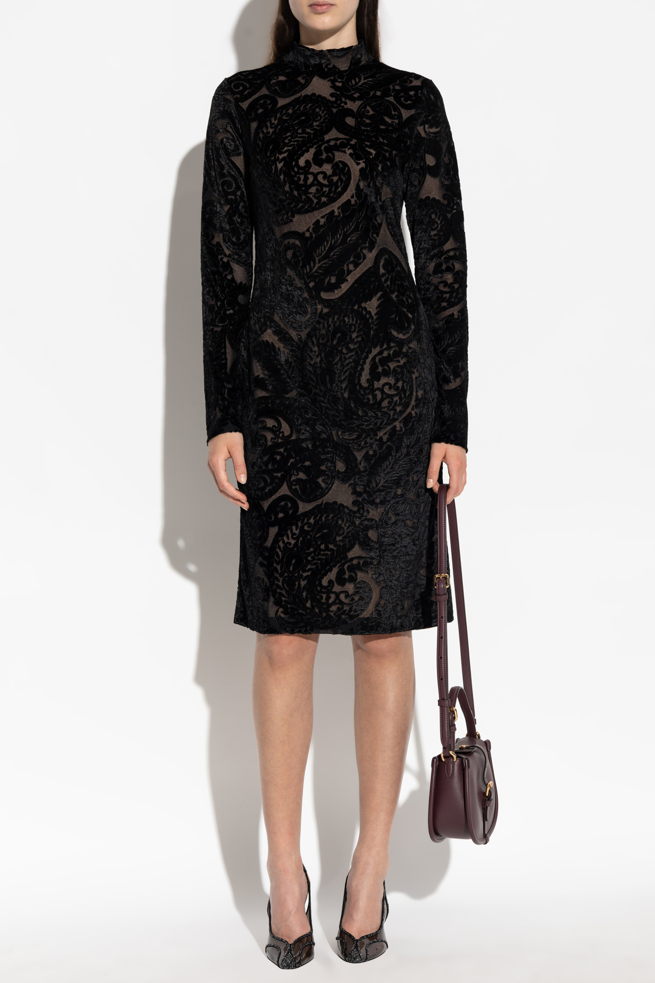 Etro Short Velvet Dress With Floral Pattern In Brown