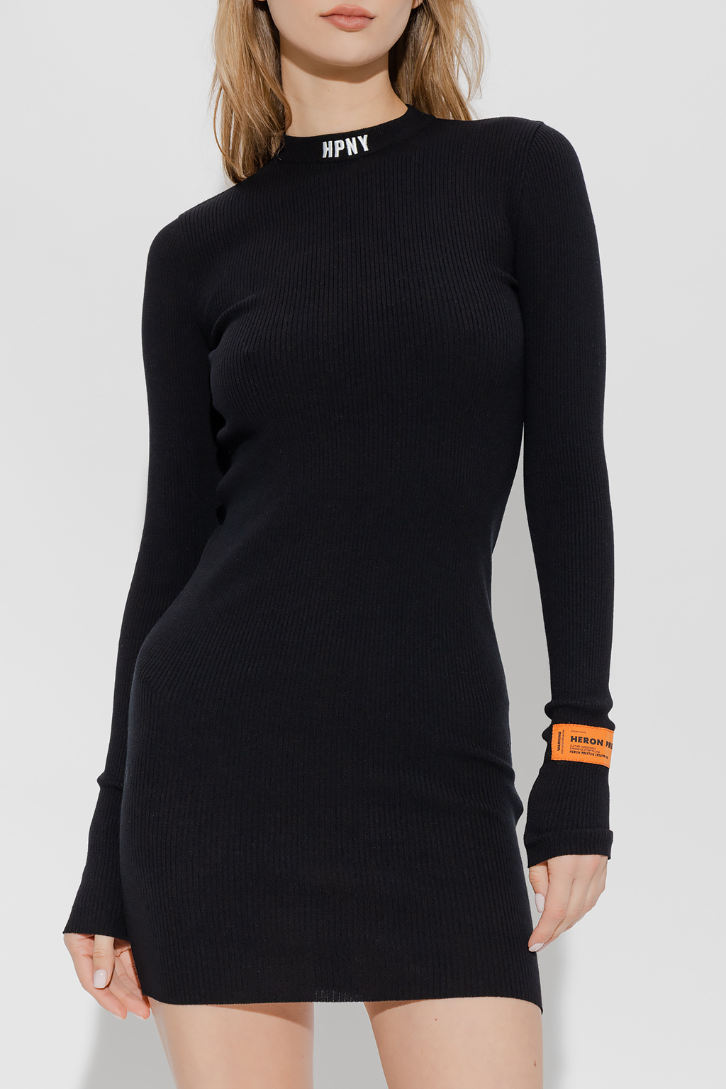 Heron Preston Logo Embroidered Long-sleeve Dress In Black
