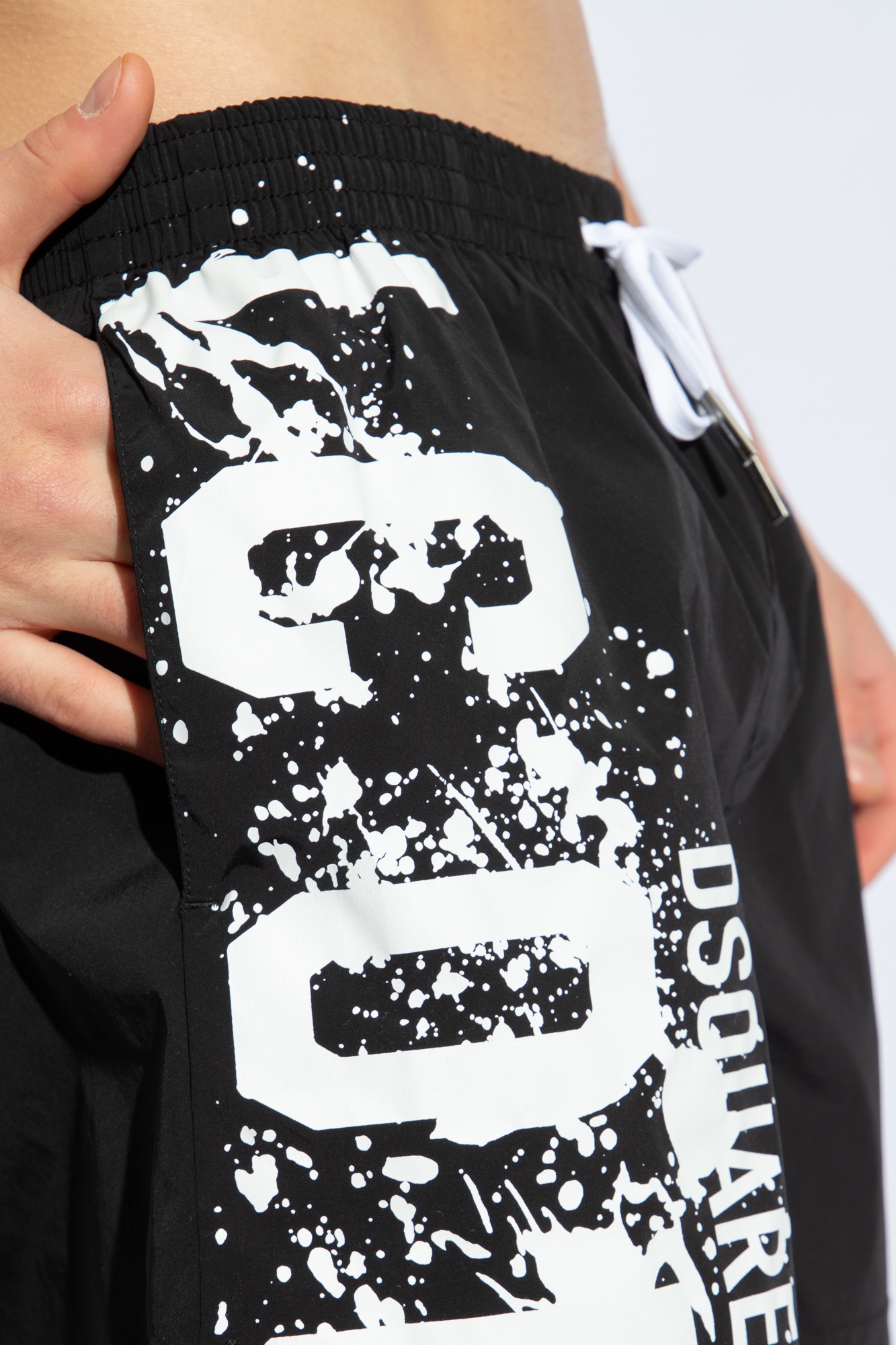 Dsquared2 Belt Design Logo Beach Shorts In Black
