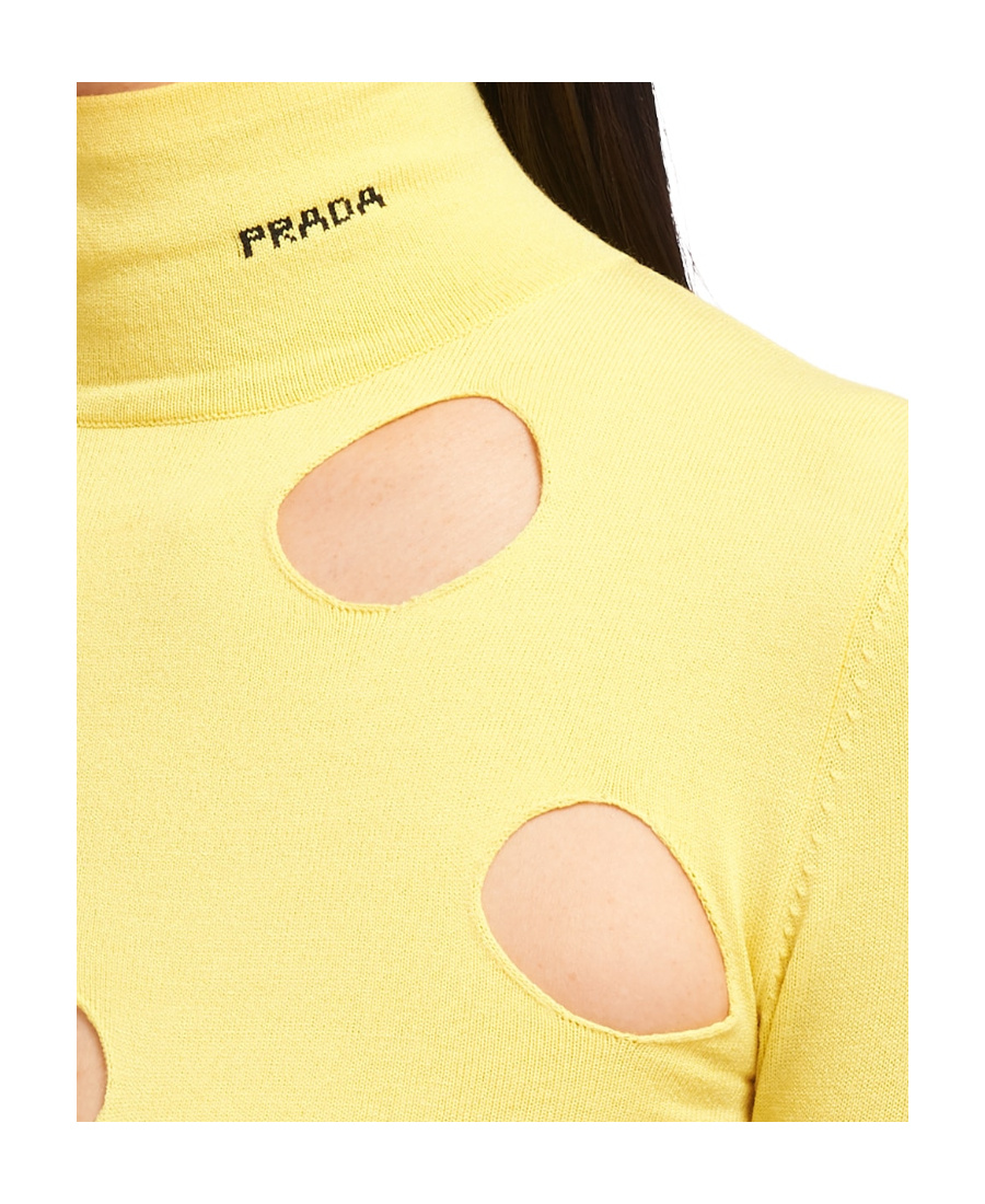 Prada Hollowed-out High-neck Pullover In Yellow