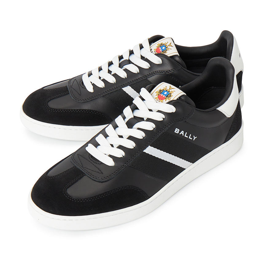 Bally Roget Leather Sneakers Contrast Sole In Black