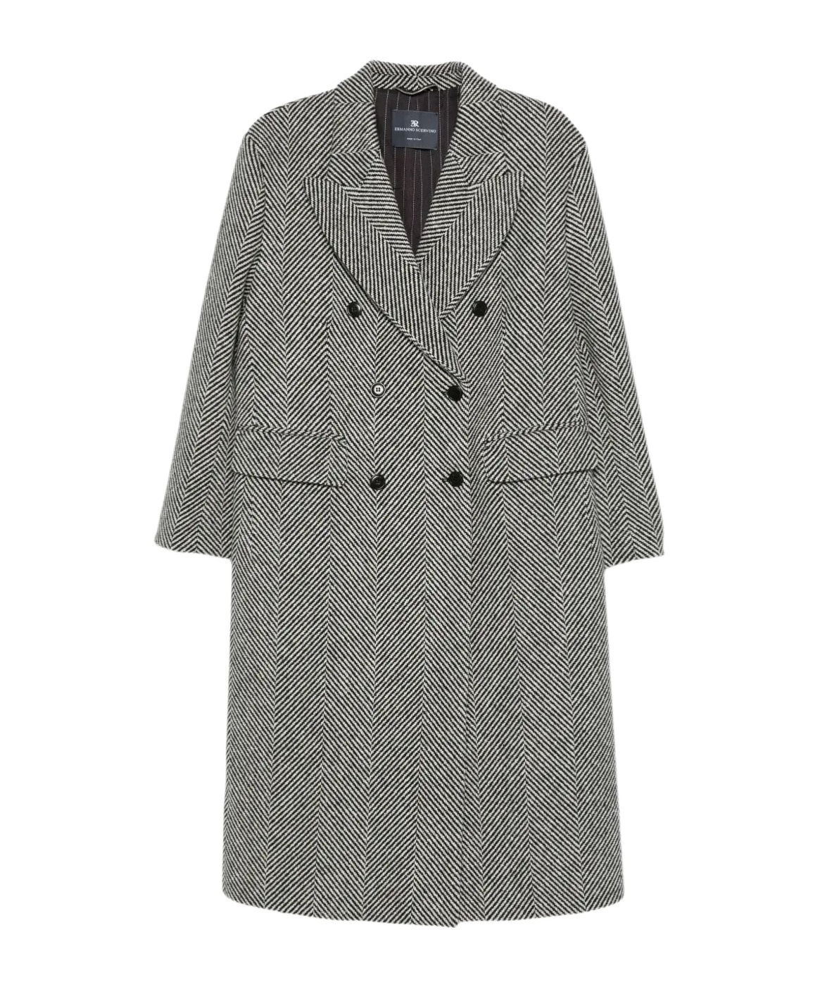 Ermanno Scervino Herringbone-pattern Double-breasted Coat In Gray