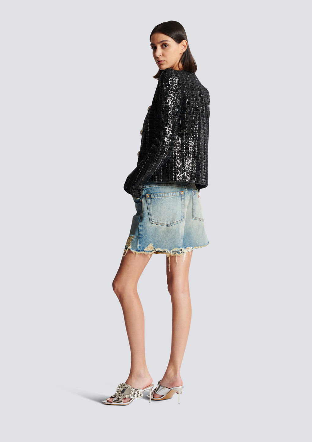 Shop Balmain Glittery Tweed Jacket In Black