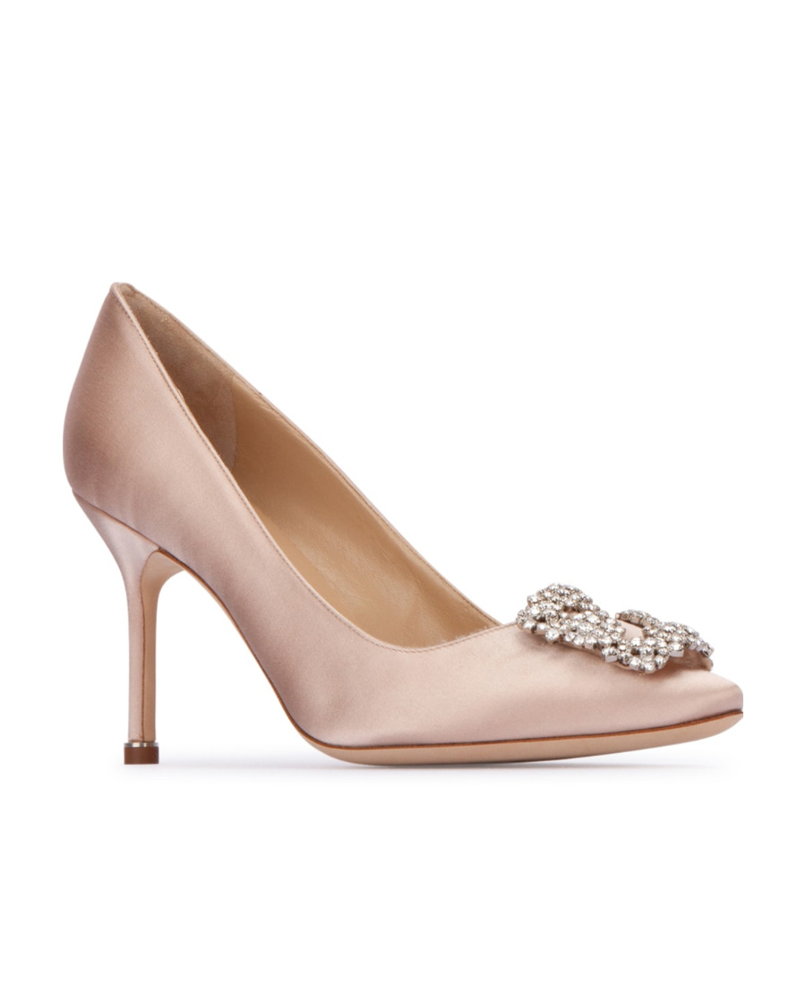 Shop Manolo Blahnik Hangisi 90mm Satin Pumps In Nude