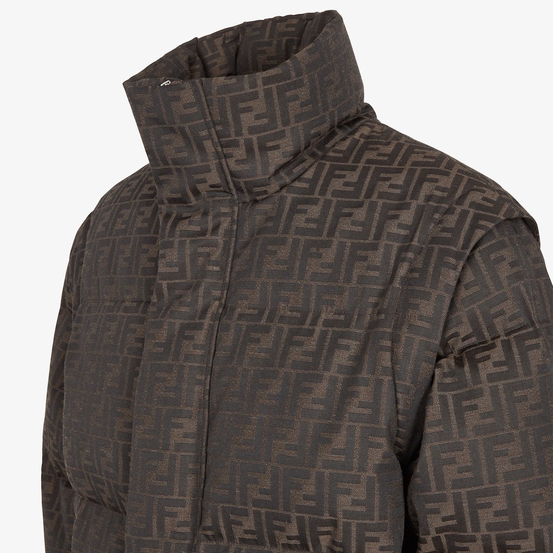 Fendi Patterned High Collar Padded Jacket With Pockets In Black