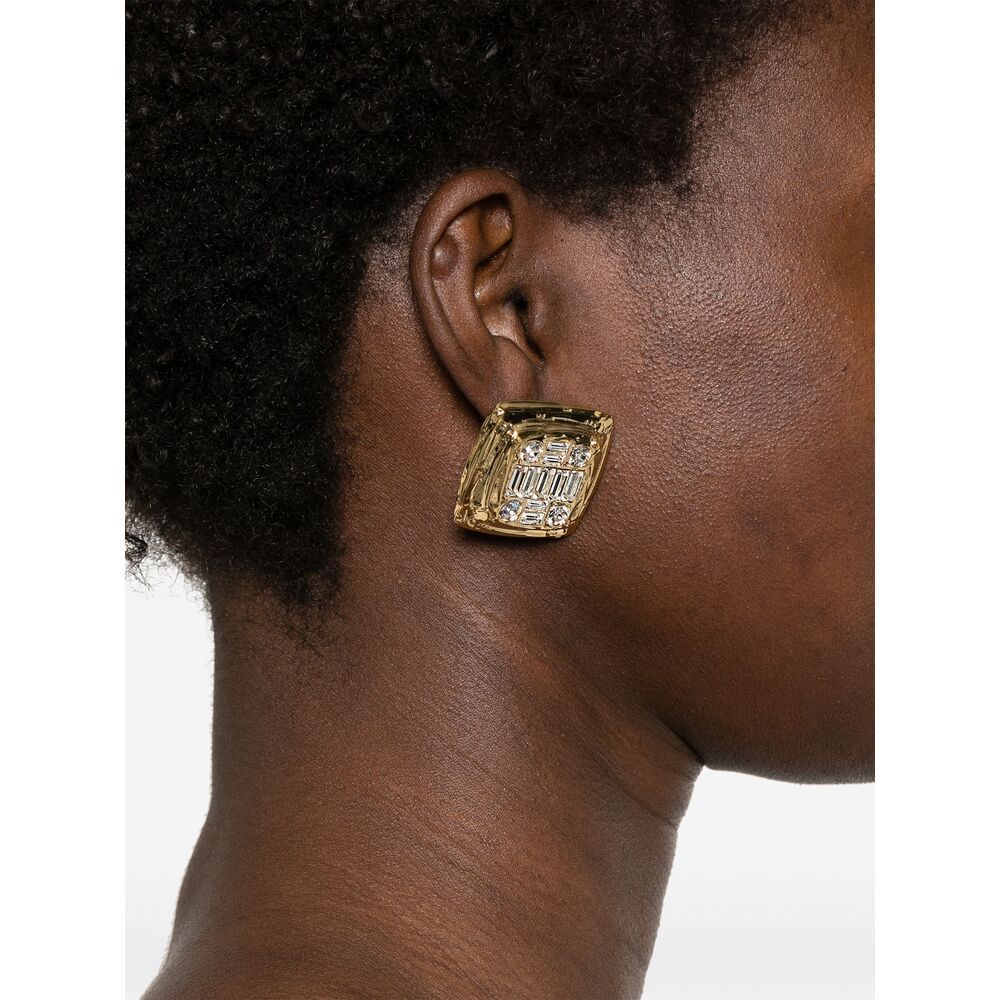 Shop Amina Muaddi Square Earrings In Yellow