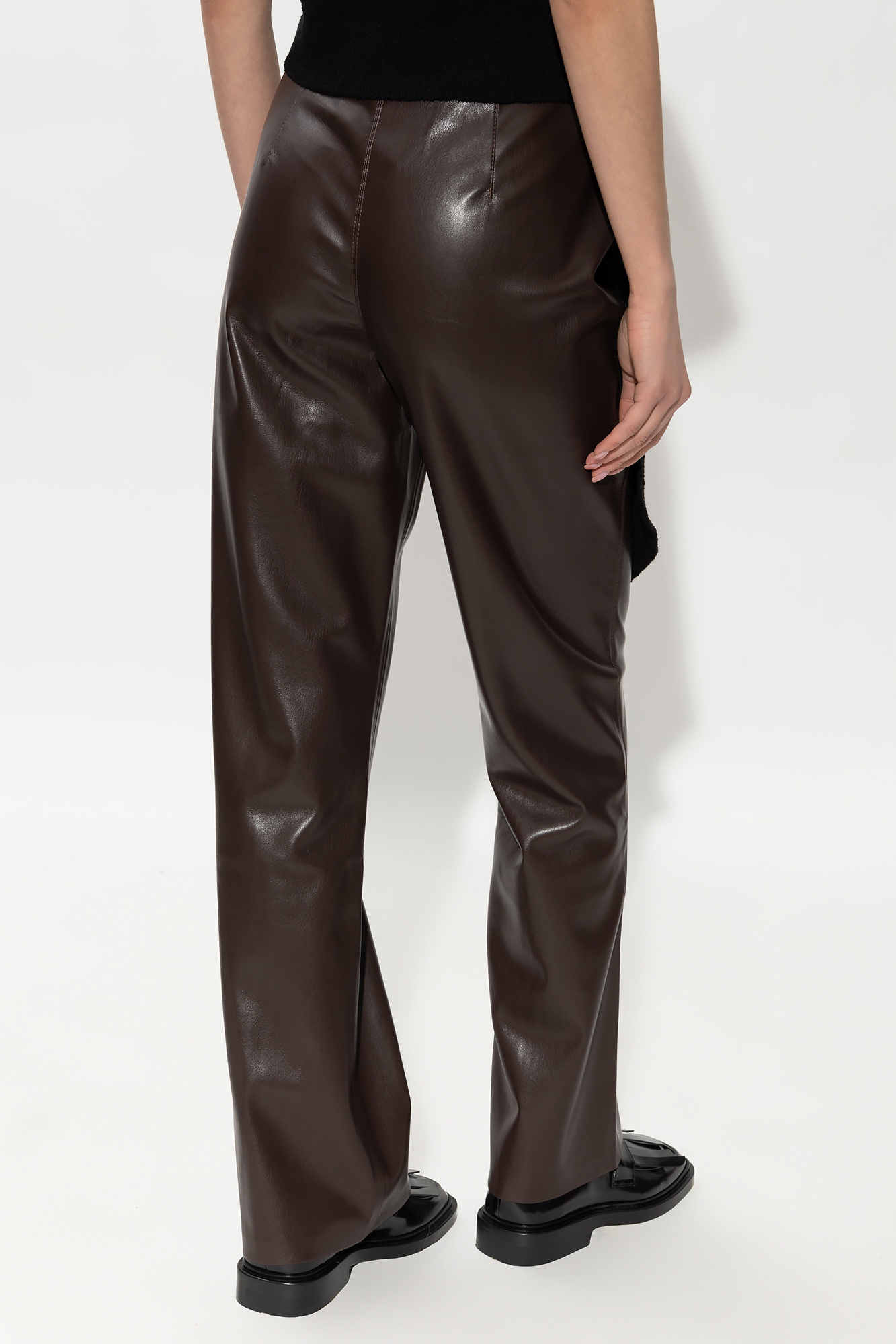 Nanushka Leena Long Sleeved Faux Leather Shirt In Black