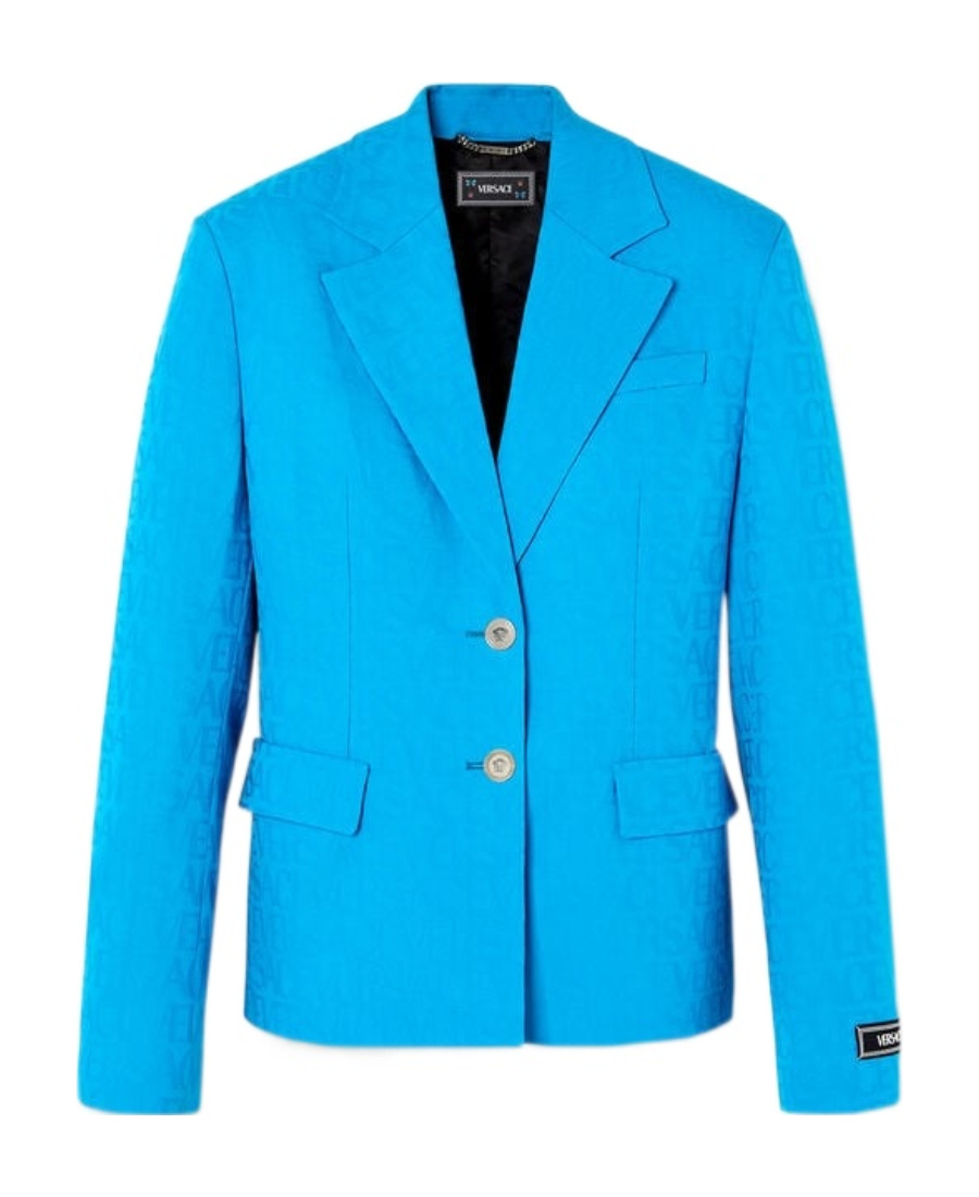 Versace Allover Virgin-wool Jacquard Blazer In Blue