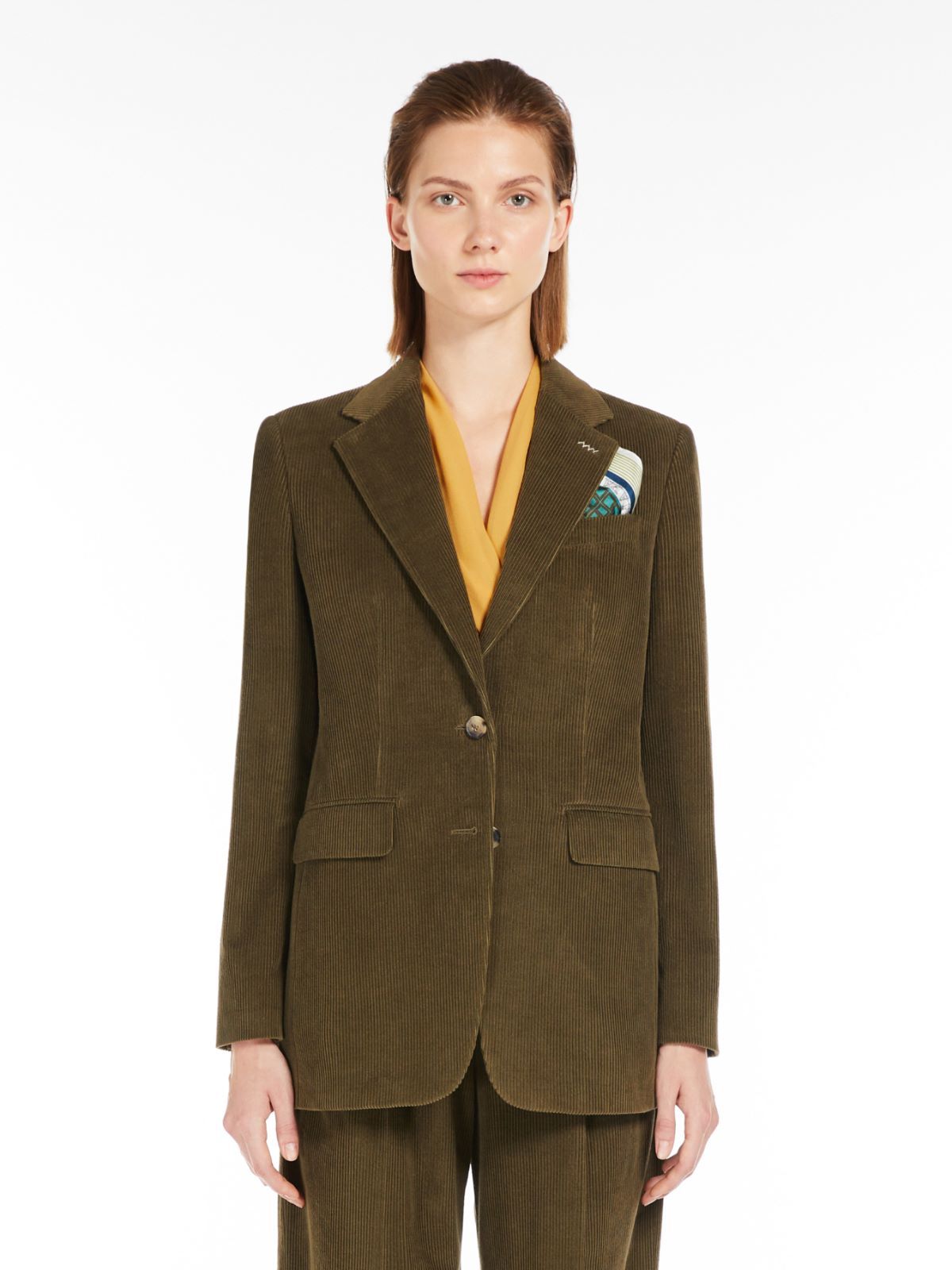 Max Mara Corduroy Single-breasted Cashmere Blazer In Green