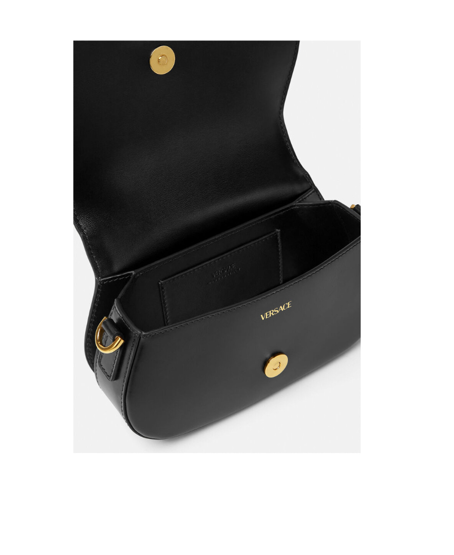 Versace Mini Greca Goddess Leather Shoulder Bag In Black