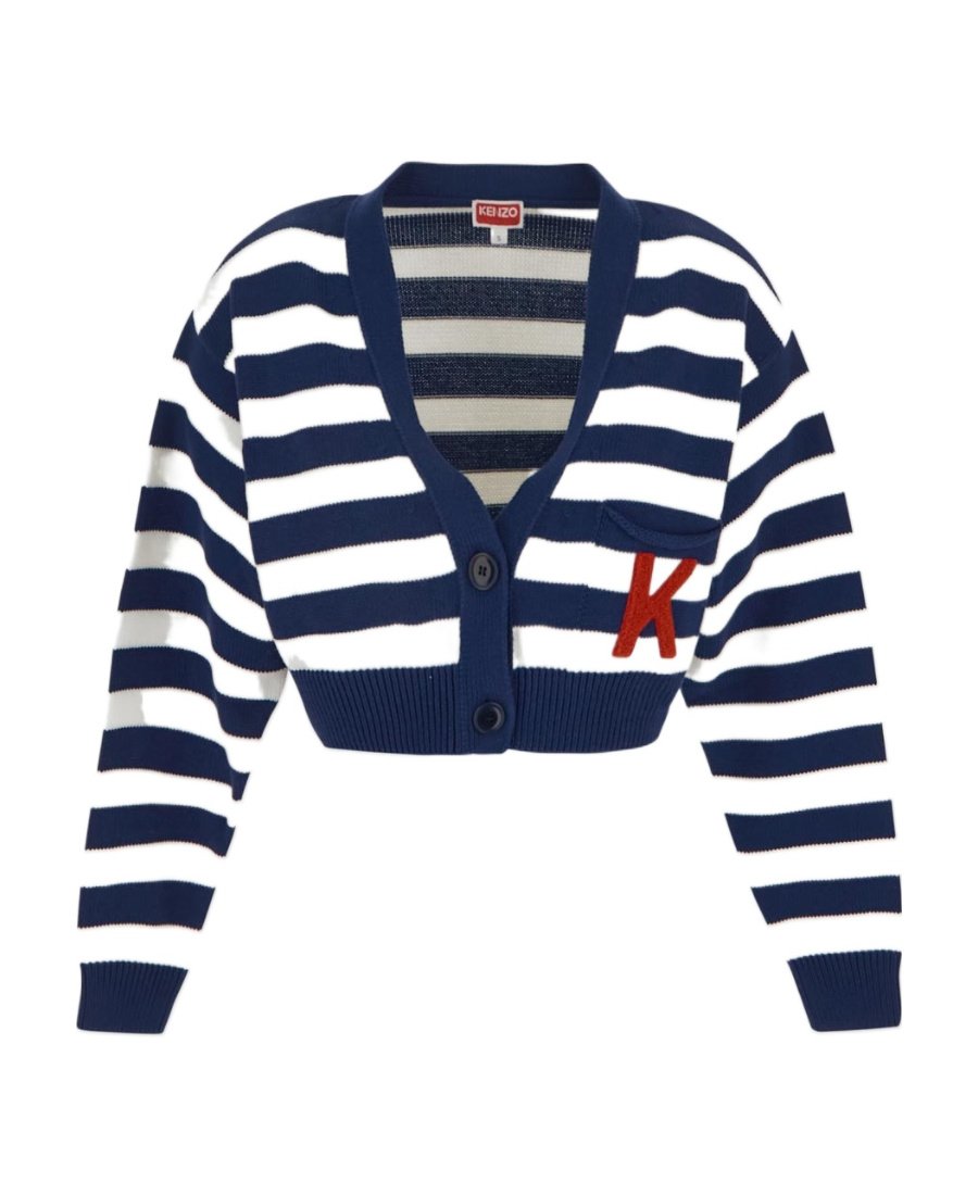 Kenzo Nautical Stripes Cropped Cardigan In Blue