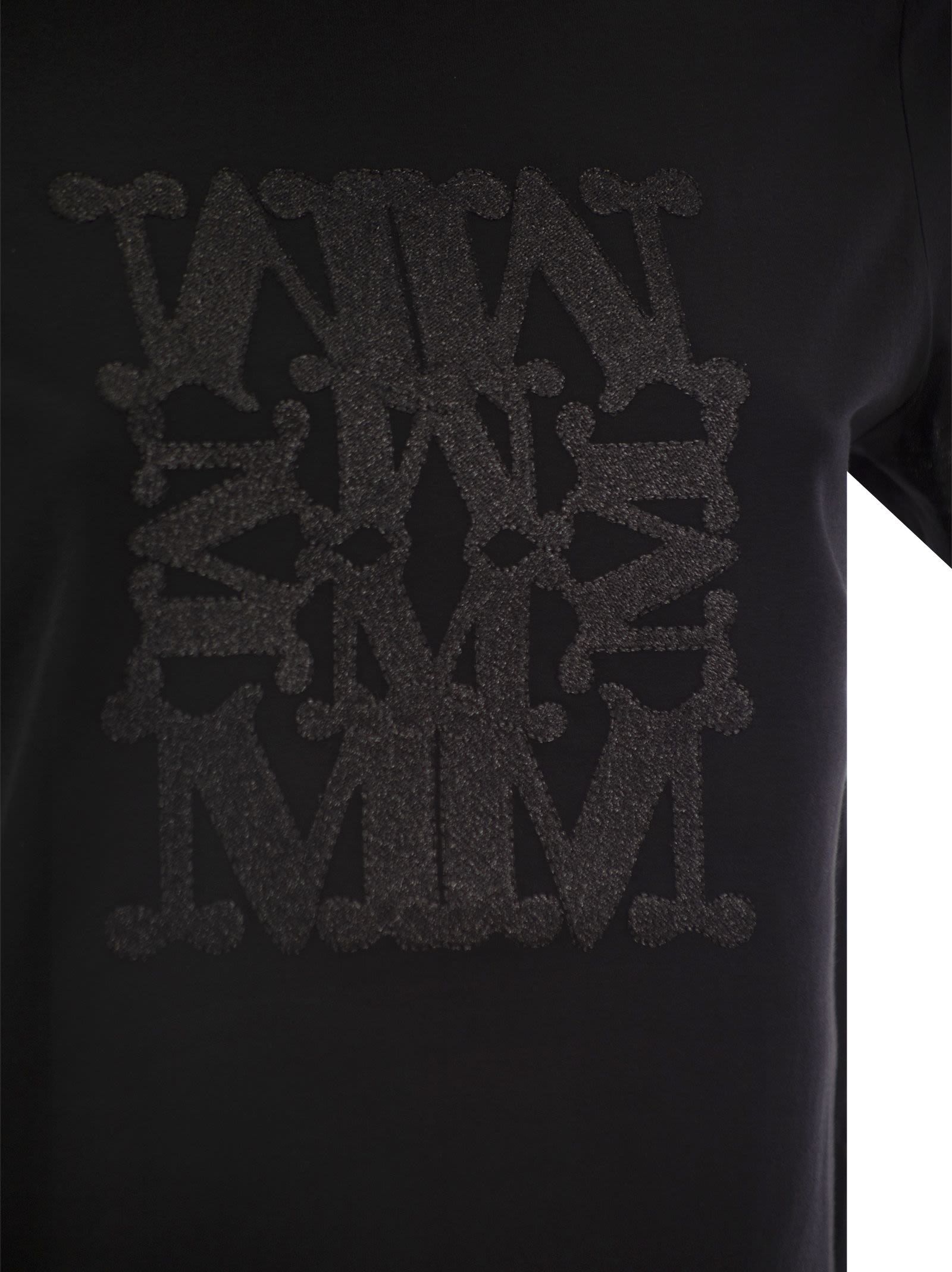 Max Mara Embellished Round Neck Top With Graphic Detail In Black
