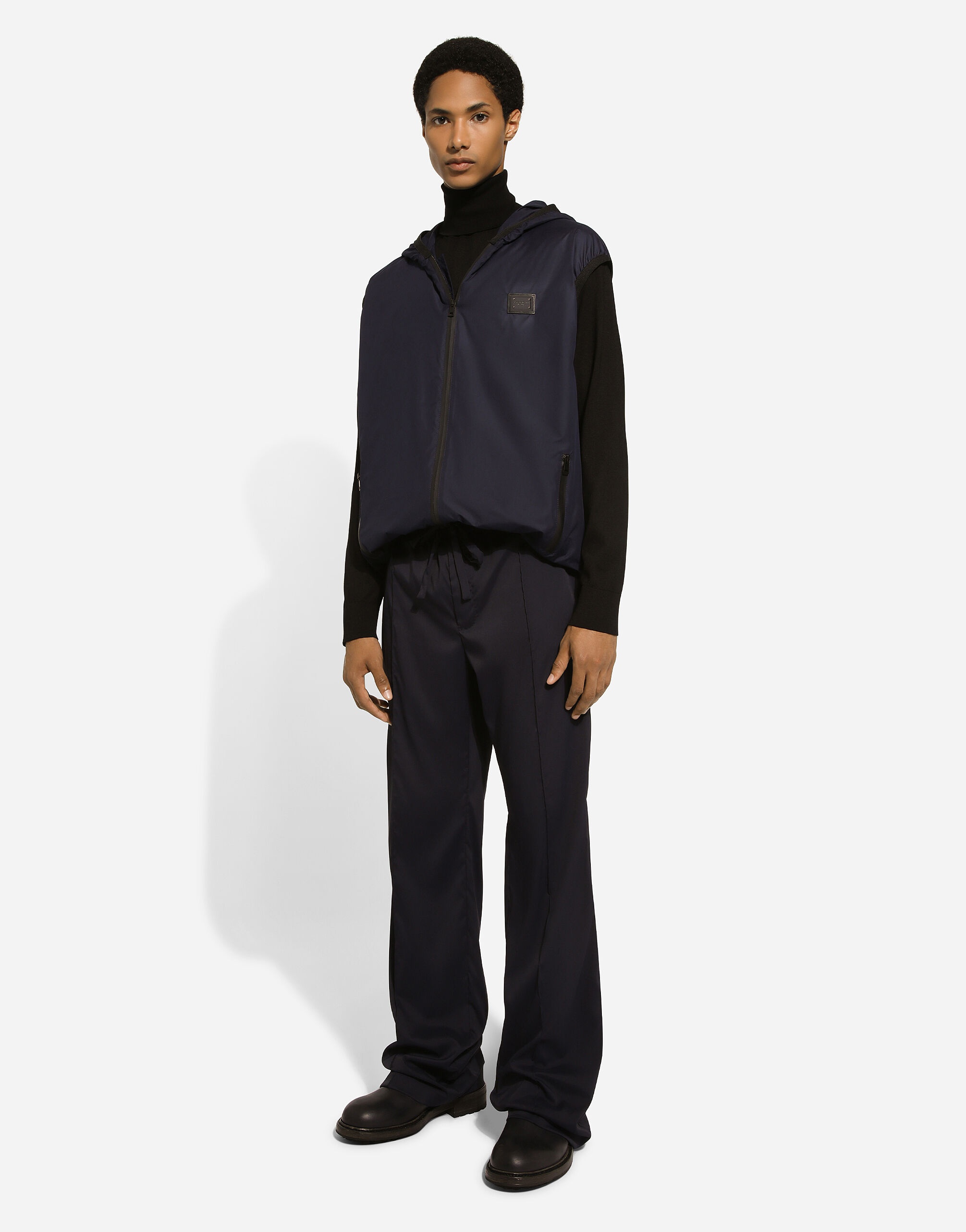 Dolce & Gabbana Sleeveless Jacket Hooded Design Grosgrain Profiles In Black