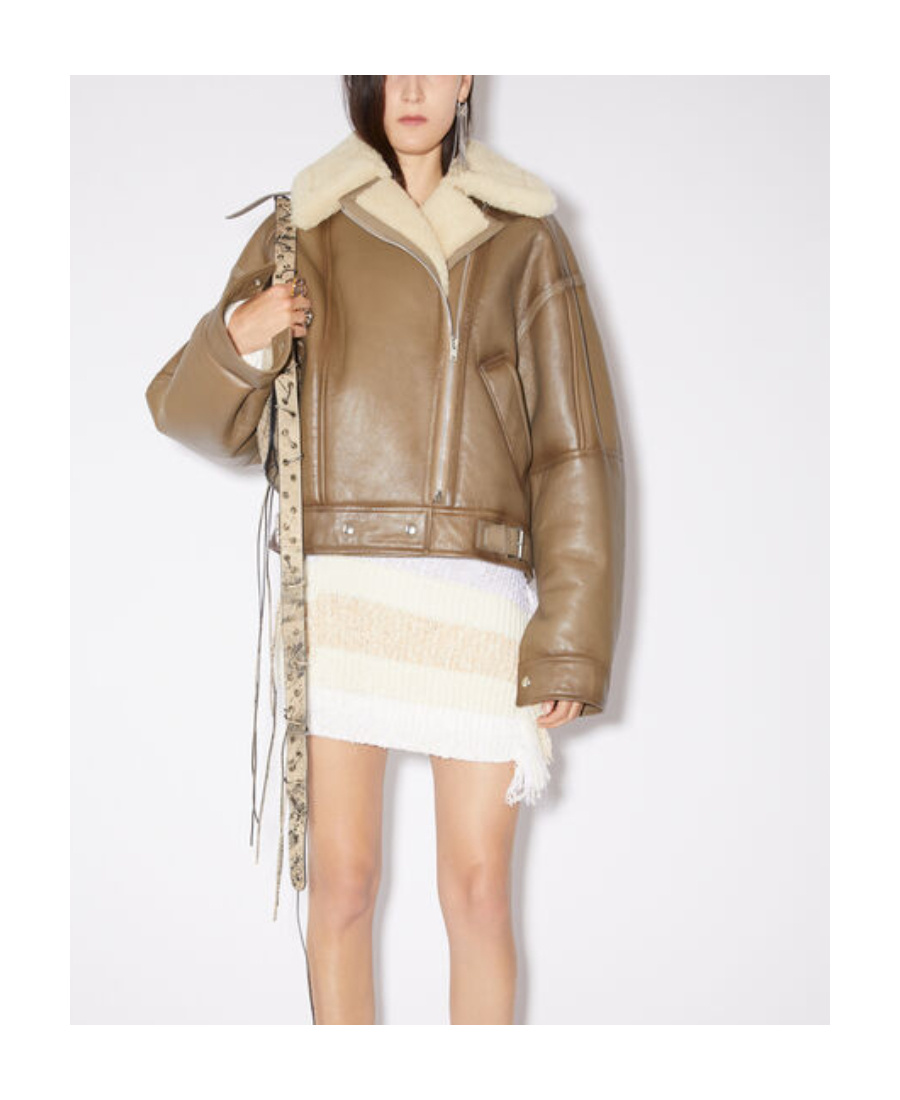 Acne Studios Leather Shearling Jacket In Multicolor