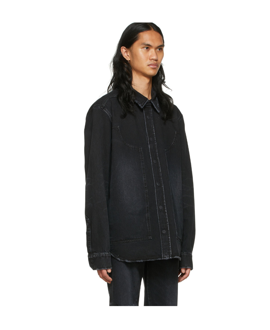We11 Done Lapel Long-sleeved Denim Shirt In Black