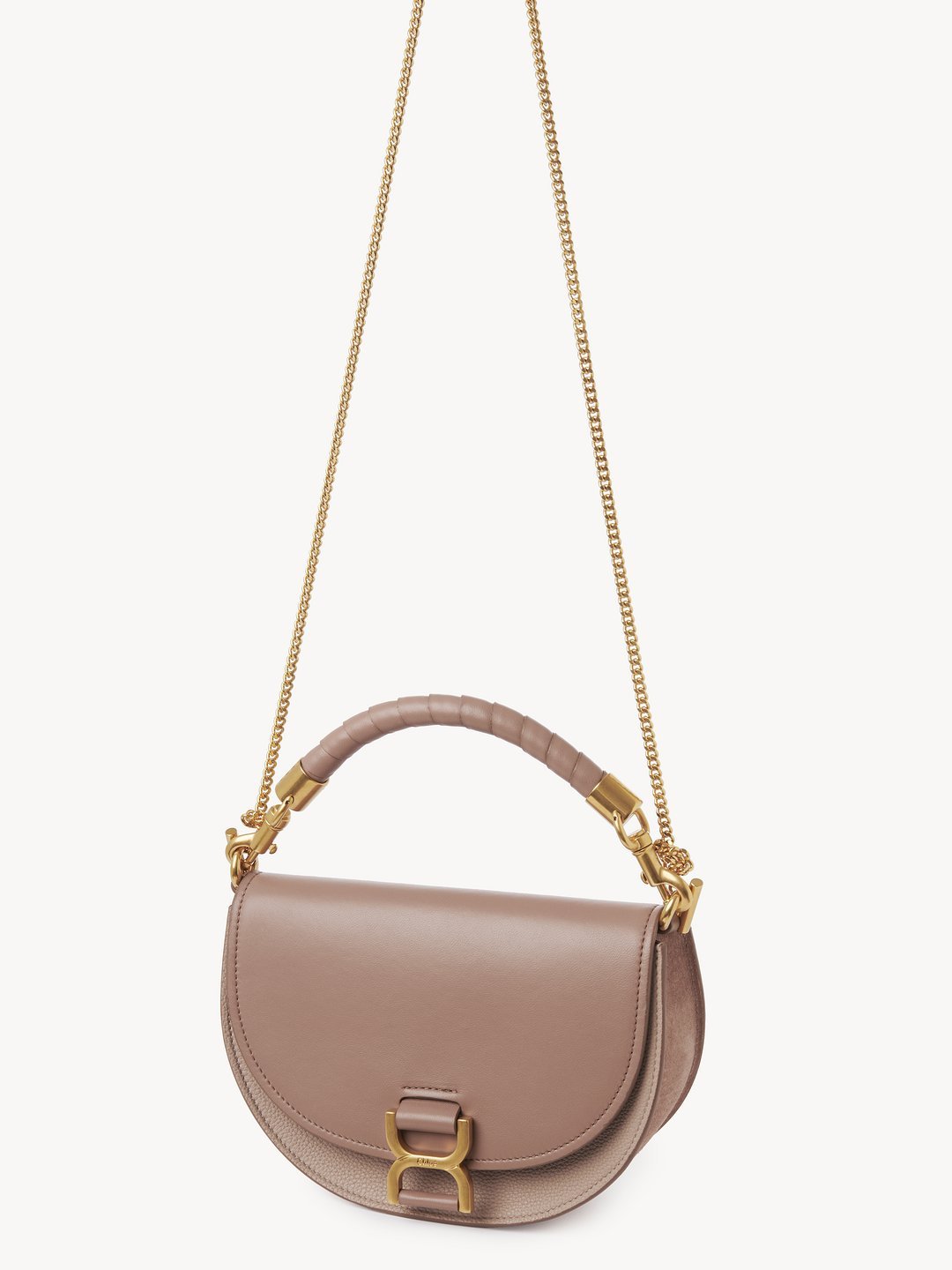 Chloé Marcie Chain Flap Top Handle Bag In Nude
