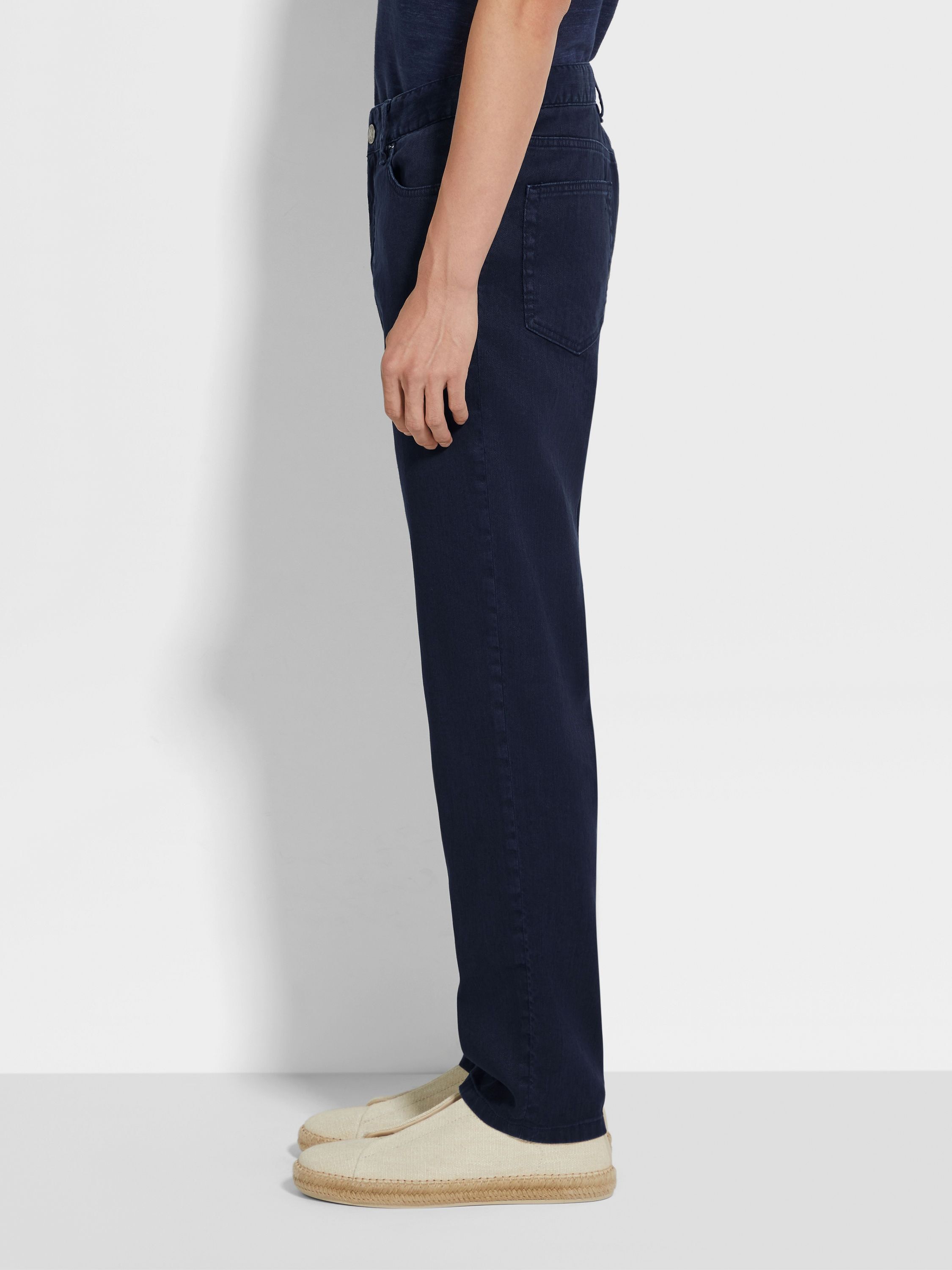 Shop Zegna Logo-patch Trousers In Navy Blue