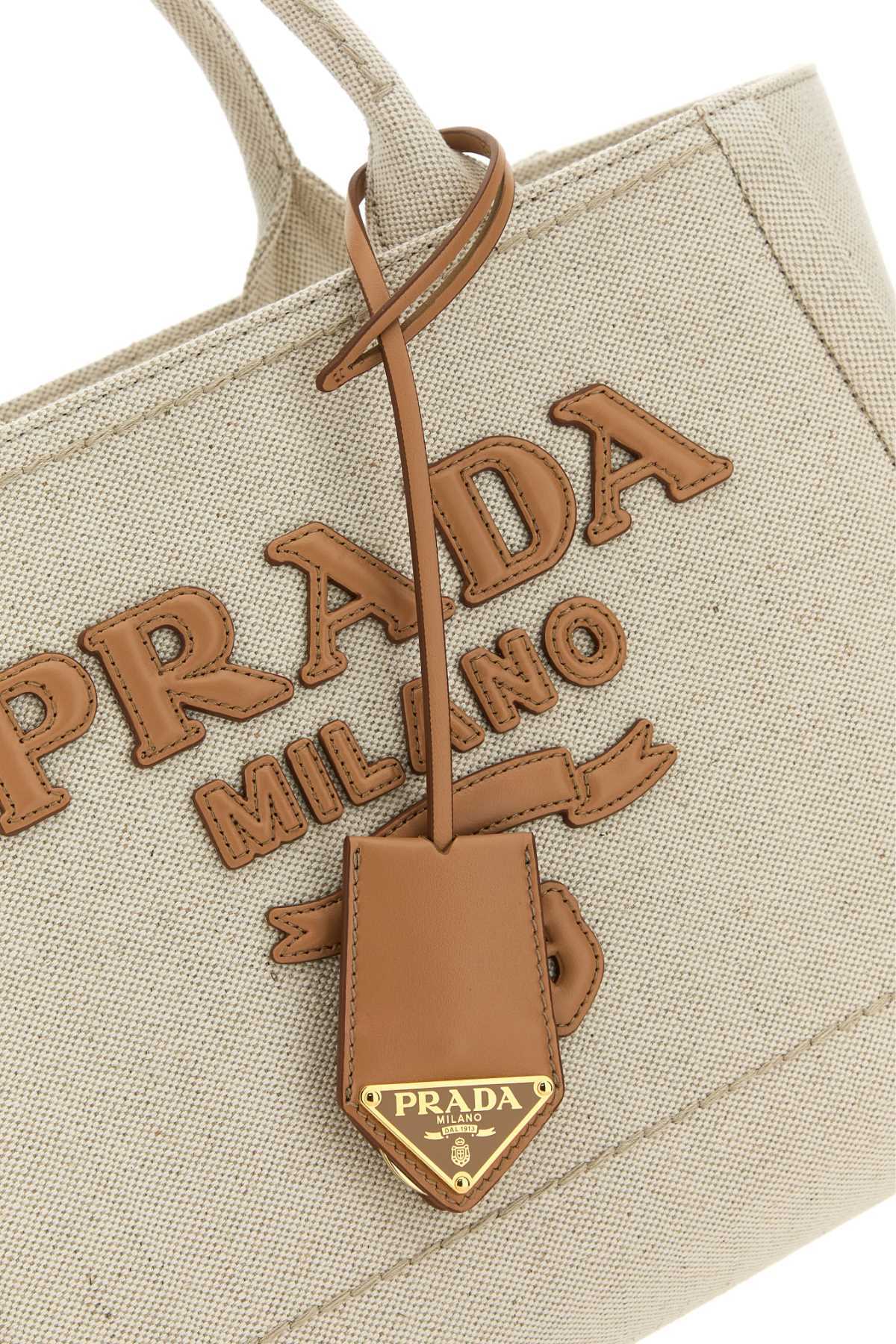 PRADA LARGE LINEN BLEND TOTE BAG