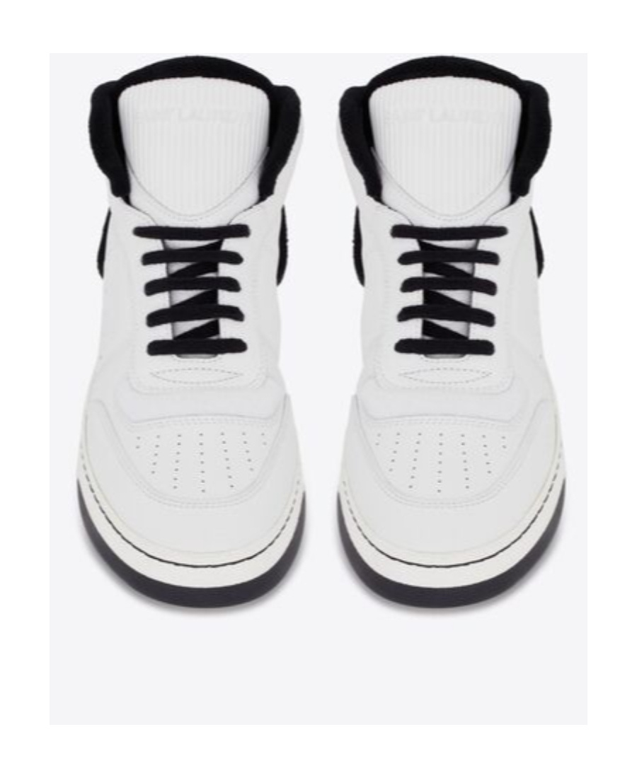 Saint Laurent Sl80 Mid Top Sneaker Cuir Meridiano Graine In White