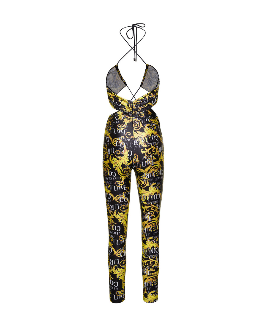 Versace Jeans Logo-print Halterneck Jumpsuit In Black