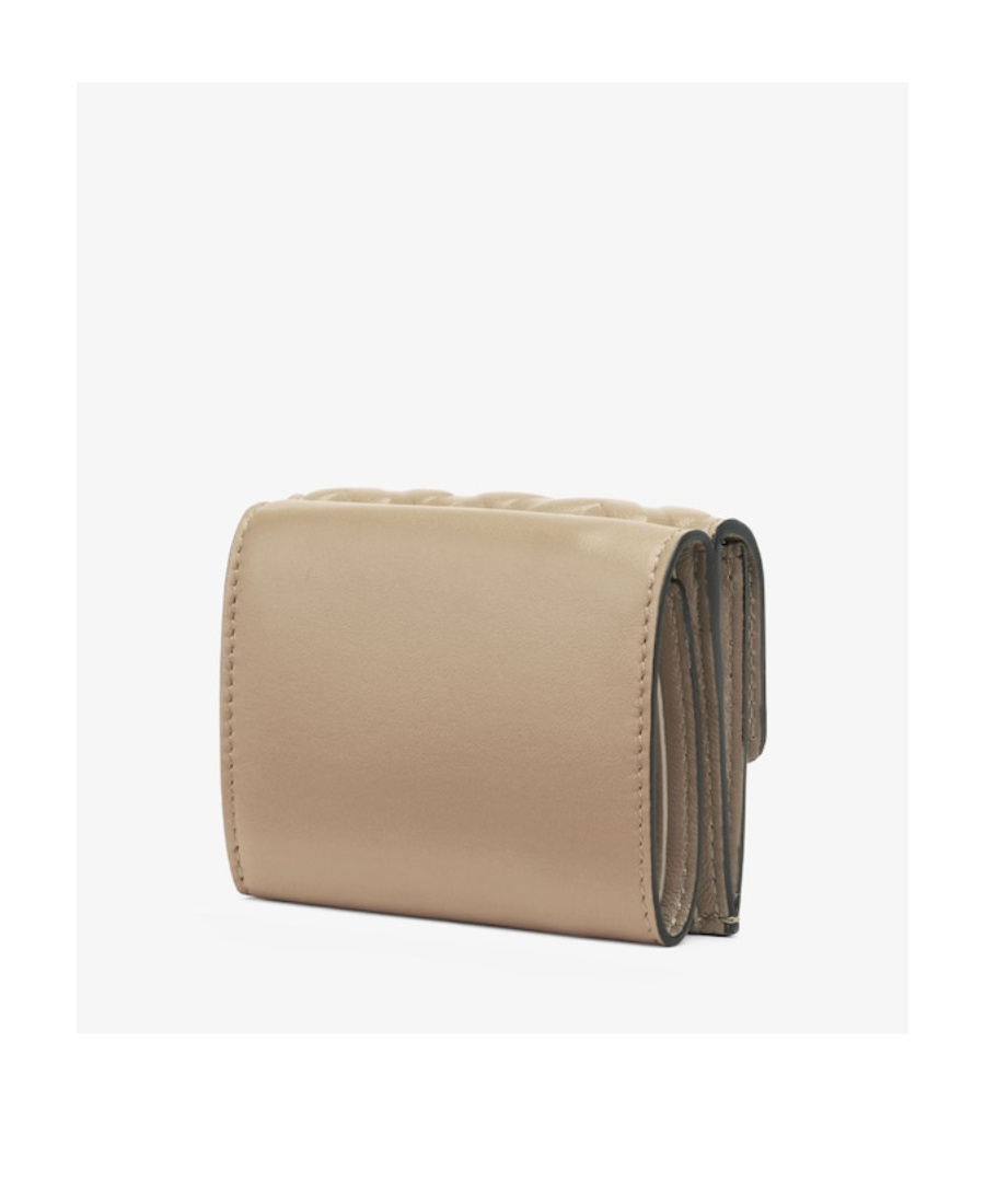 Fendi Micro Baguette Ff-embossed Tri-fold Wallet In Nude