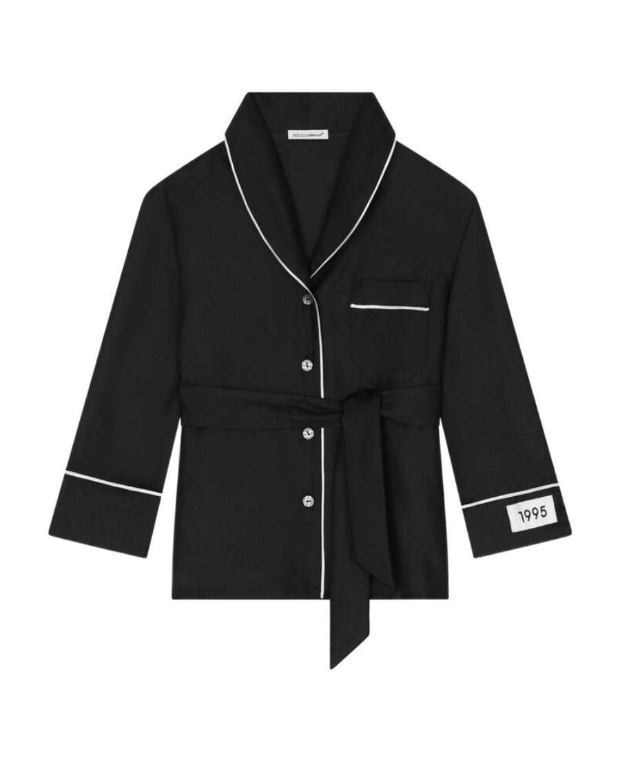 Dolce & Gabbana Logo-patch Button-front Silk Shirt In Black