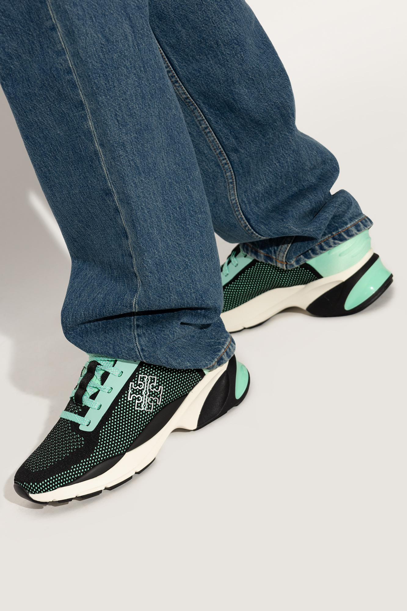 Tory Burch Good Luck Mesh And Leather Sneakers In Black