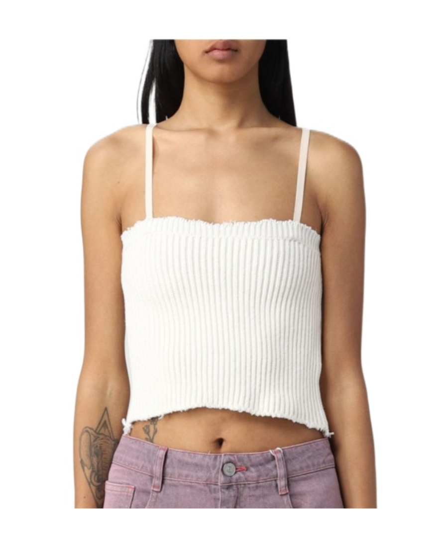 Mm6 Maison Margiela Embroidered-logo Knit Crop Top In Multicolor