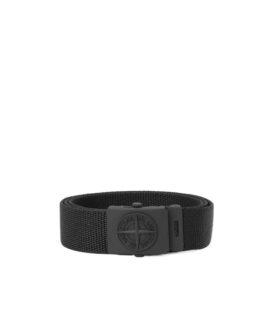 Stone Island Debossed-logo Detail Buckle Belt In Black